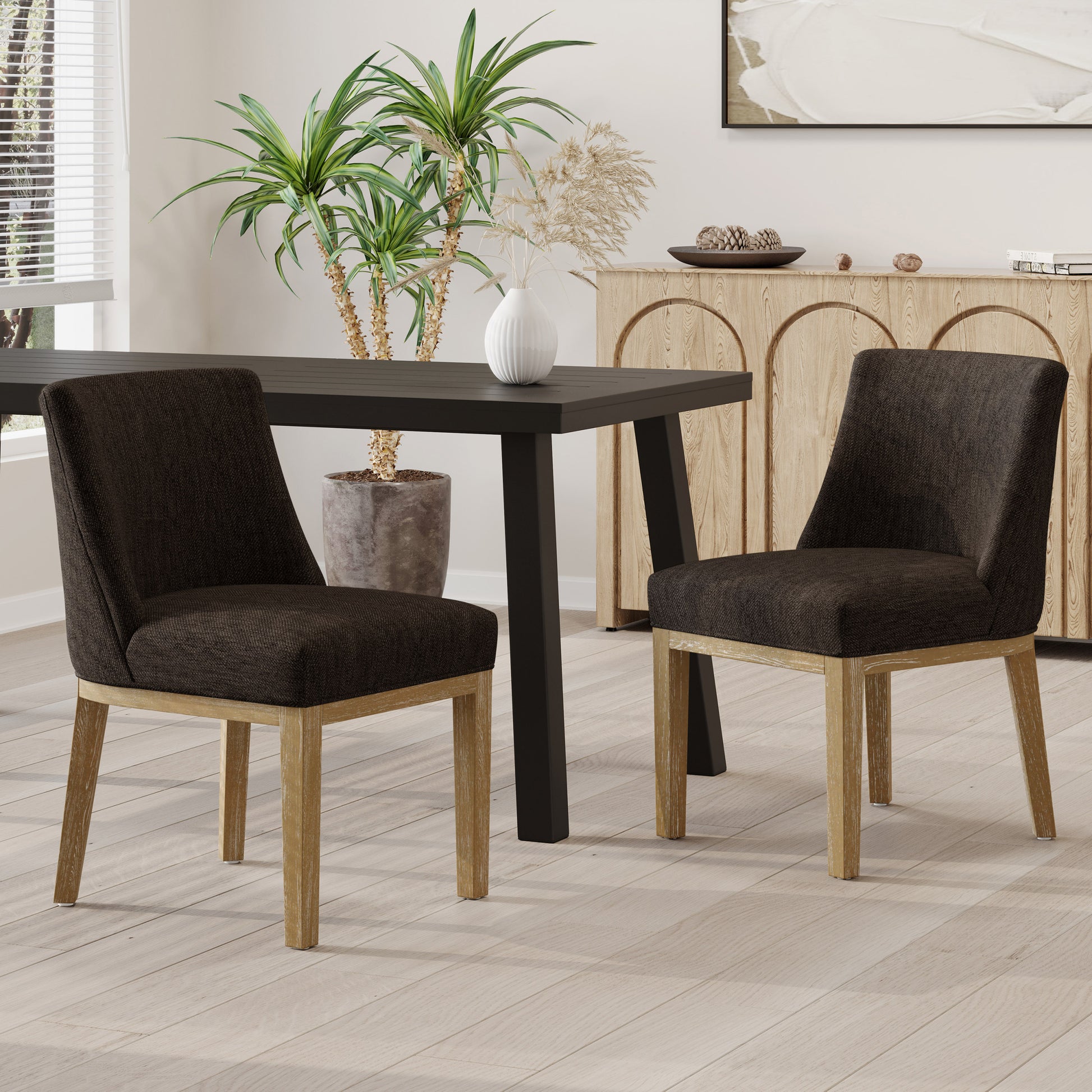 Dining Chair Mp2 Set Of 2 Brown Fabric