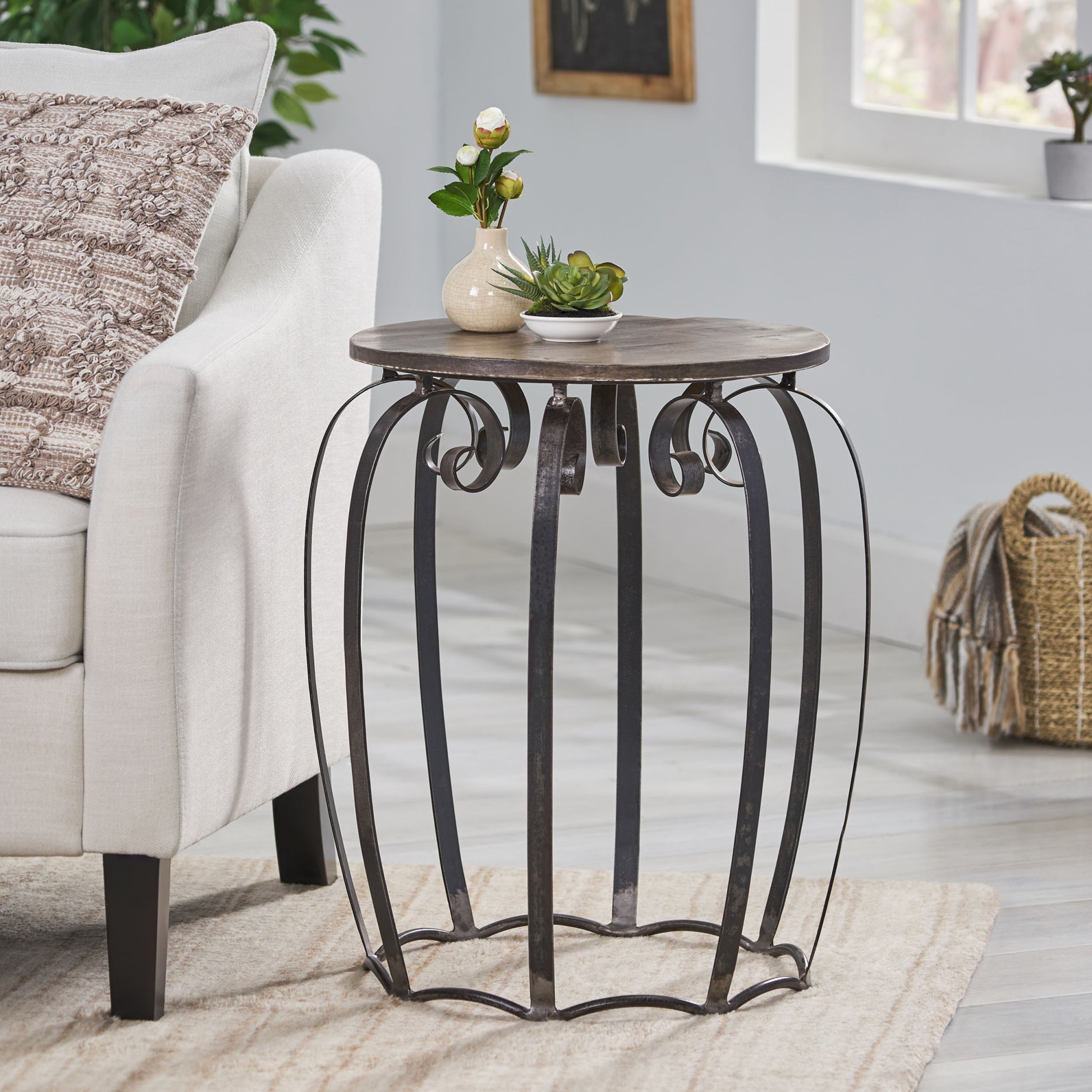 End Table Grey Wood Metal