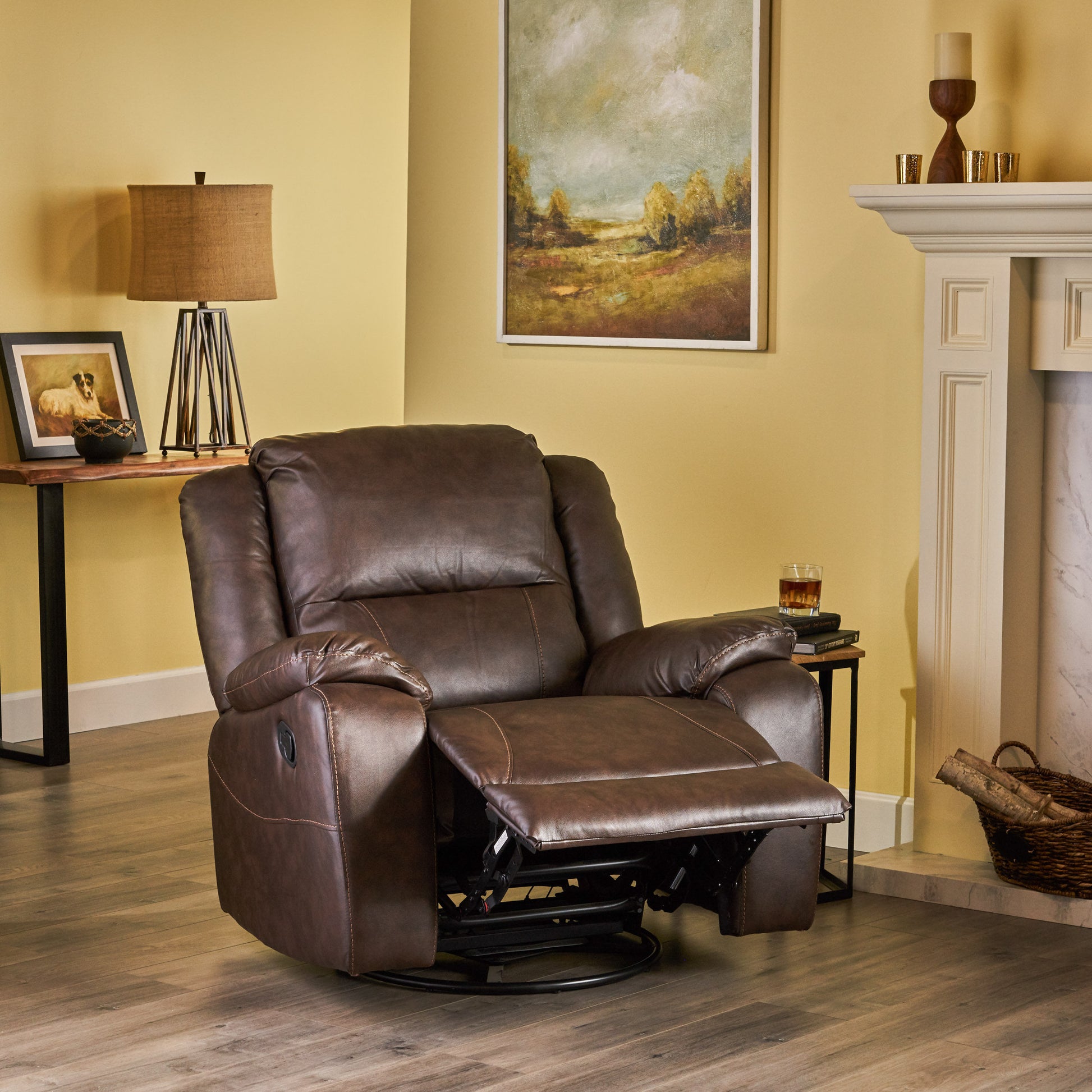 39" Wide Faux Leather Manual Swivel Standard Recliner Dark Brown Pu