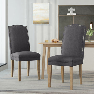 Upholstered Dining Chairs With Trim, Set Of 2, Charcoal And Natural Rubberwood Charcoal Nature Dining Room Foam Spot Clean Rectangular Dining Chairs Rubberwood Solid Back Set Of 2 Fabric,Upholstered