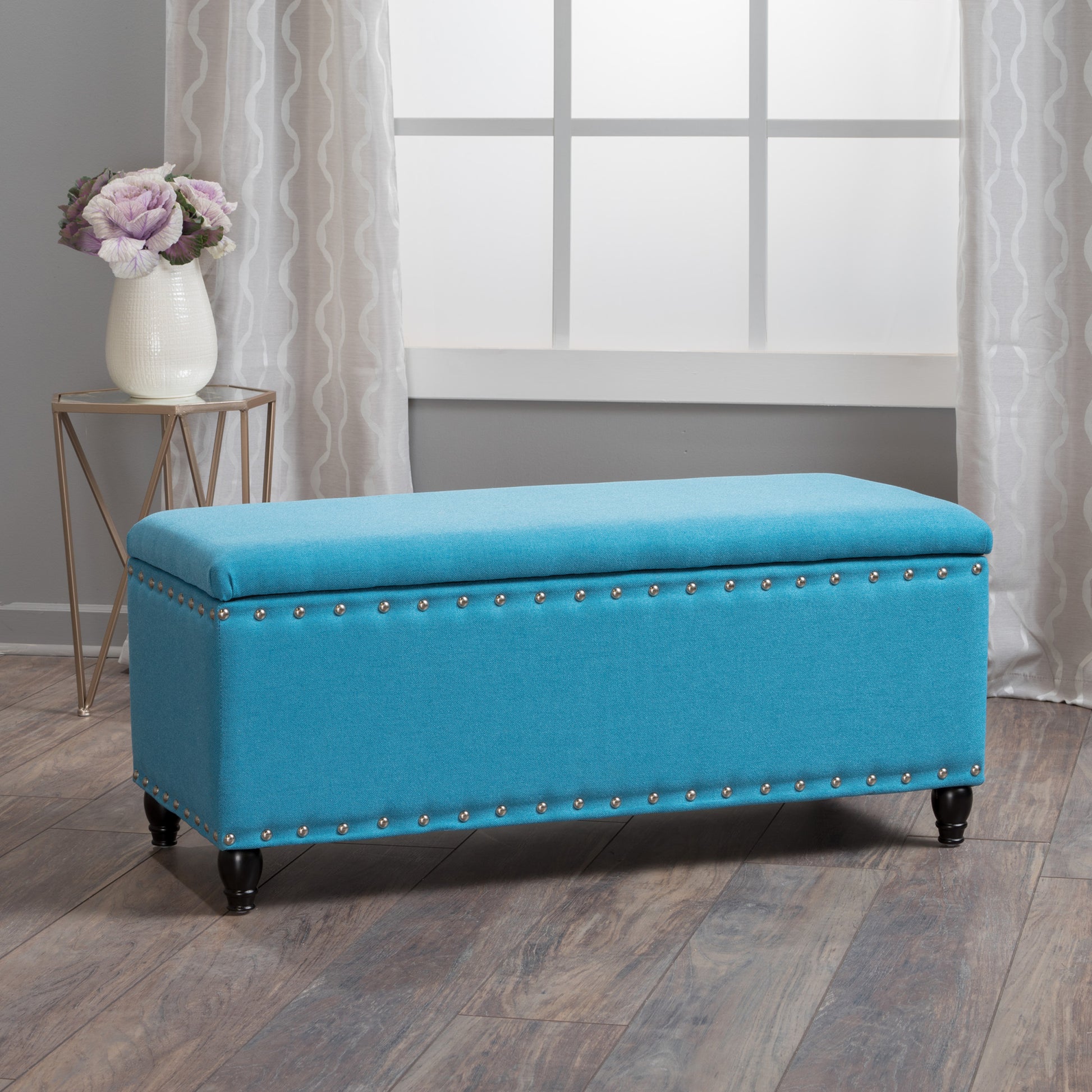 Storage Ottoman Teal Fabric