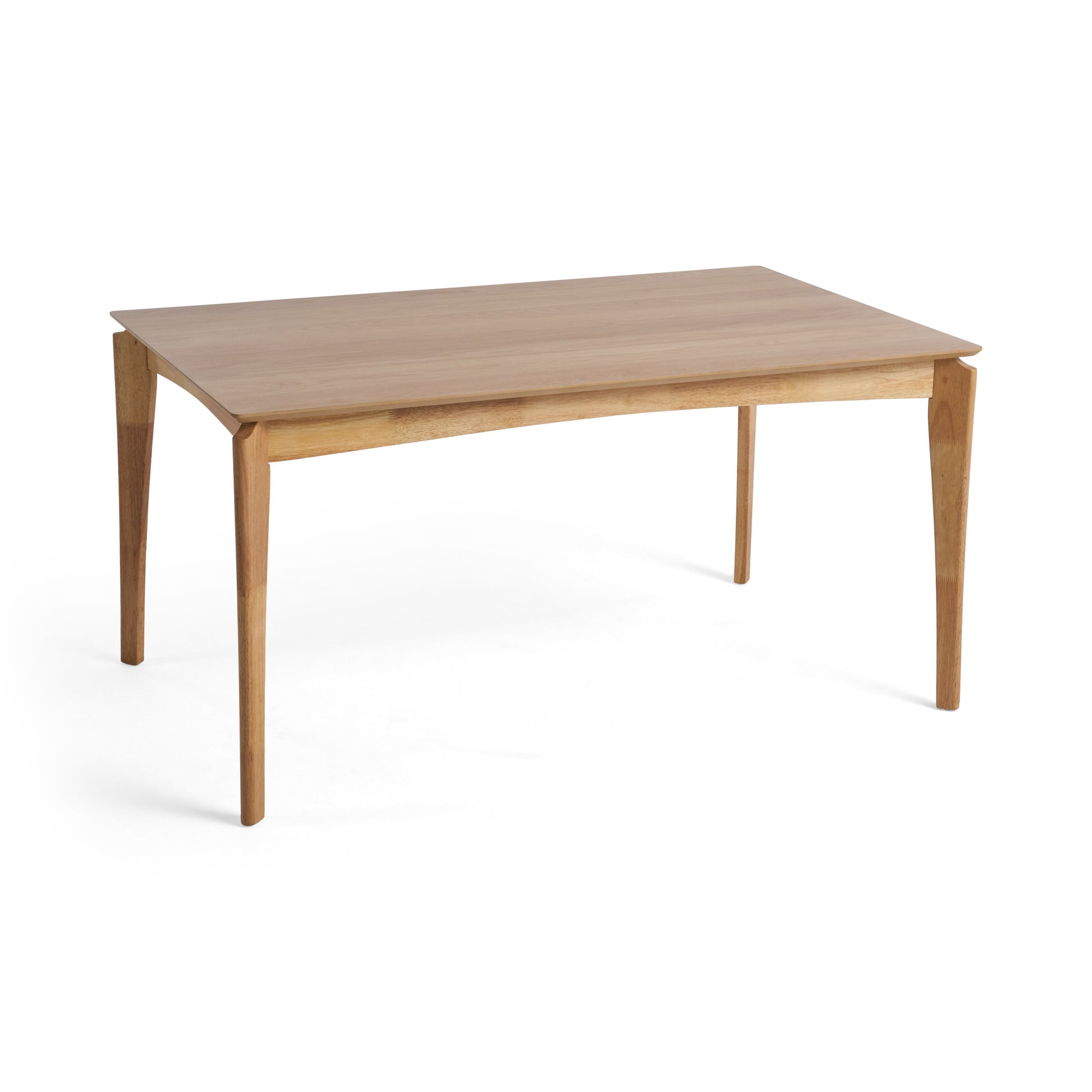 Dining Table, Rubberwood With Walnut Veneer, Mid Century, Natural Oak Finish Natural Wood