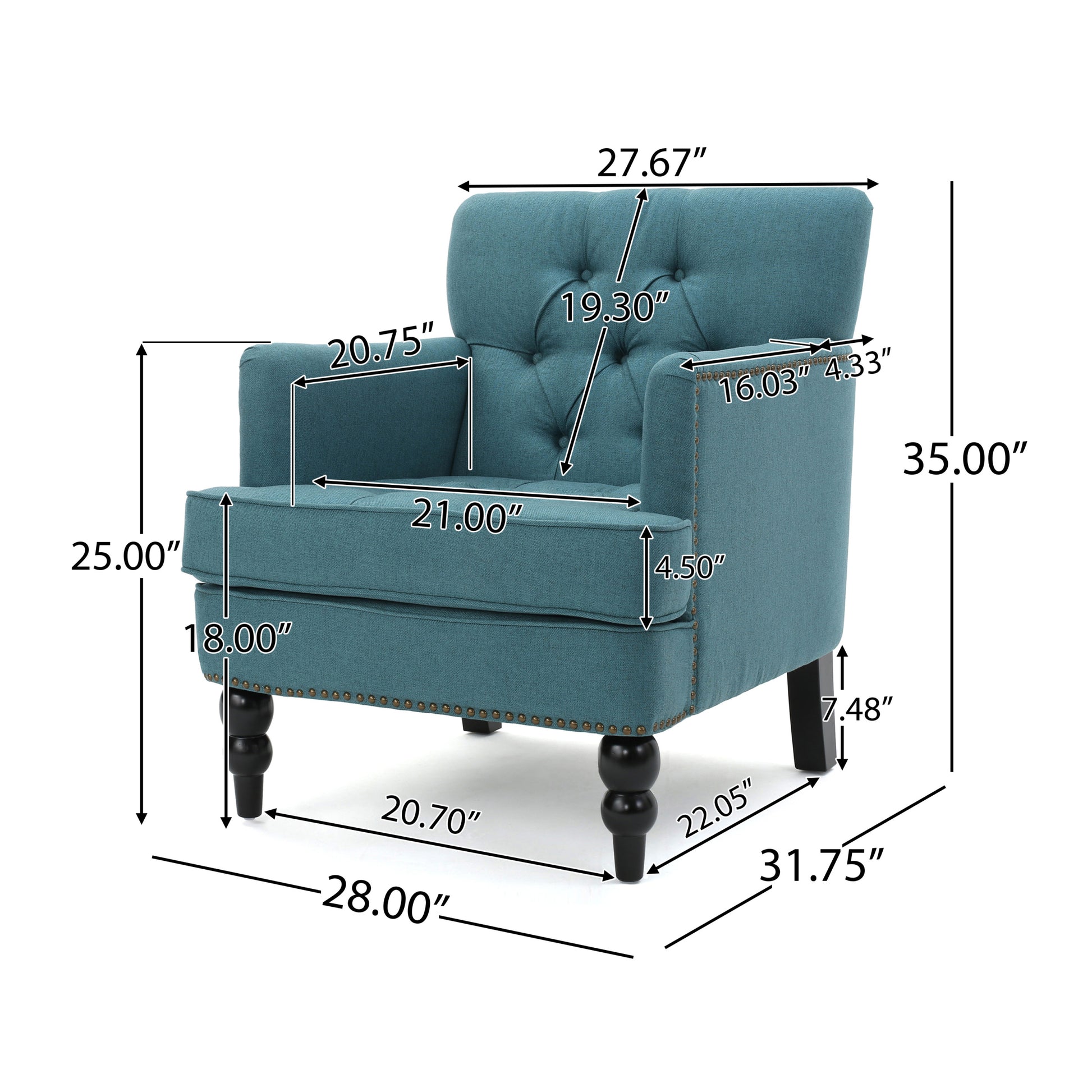 Harrison Tufted Club Chair Teal Fabric