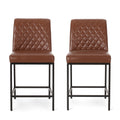 Counter Stool Set Of 2 Light Brown Pu