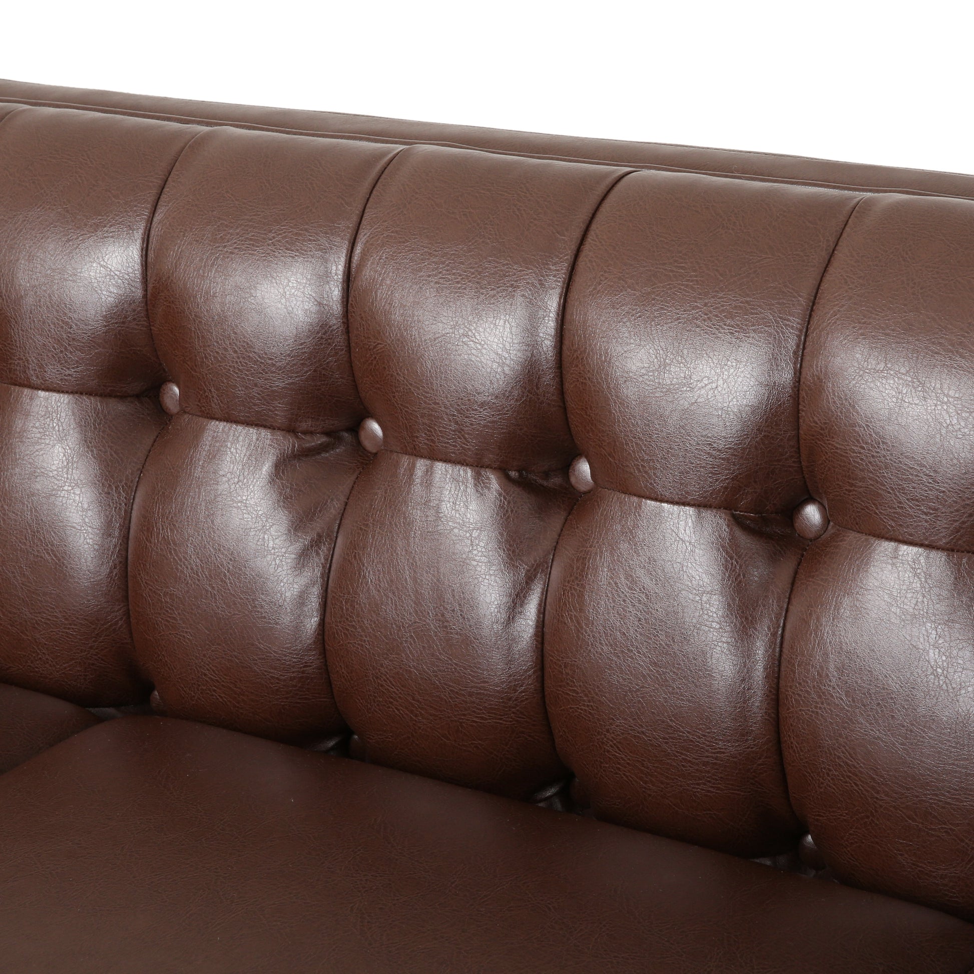 Mirod Comfy 3 Seat Sofa With Tufted Backmodern For Living Room Dark Brown Pu 3 Seat