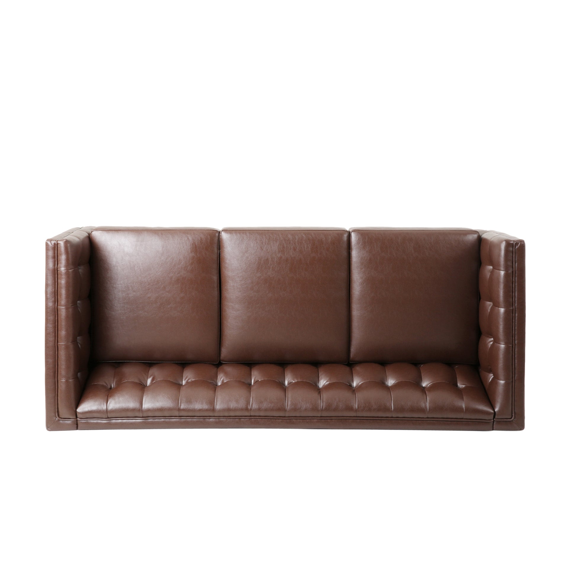 Mirod Comfy 3 Seat Sofa With Tufted Backmodern For Living Room Dark Brown Pu 3 Seat