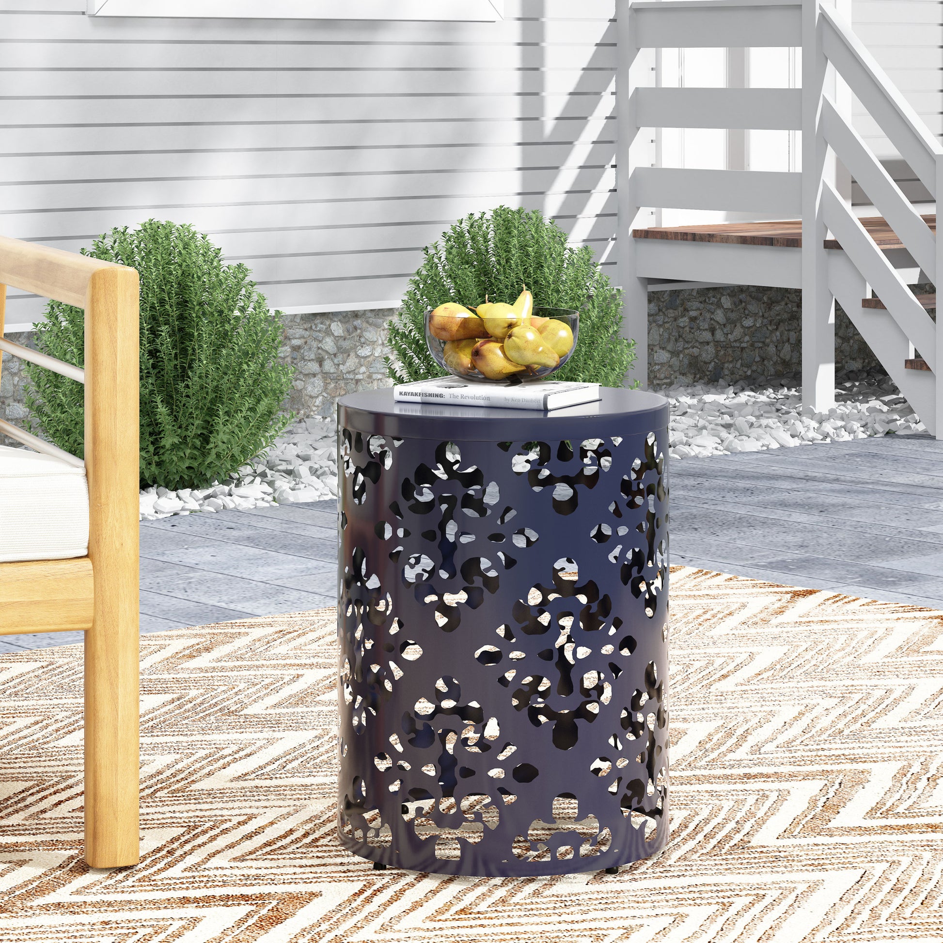 Metal End Table Large Navy Blue Iron