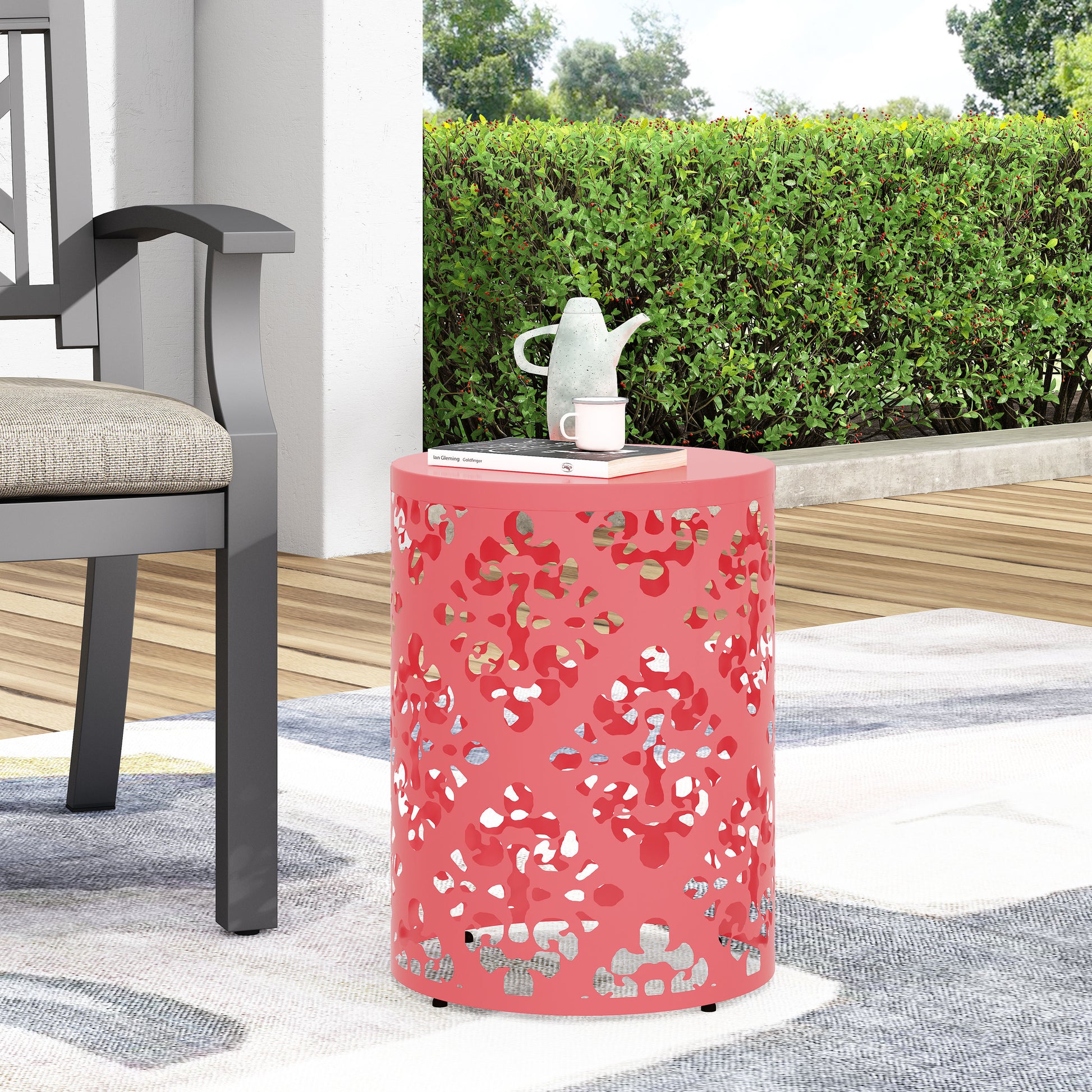 Outdoor Metal End Table Large Coral Iron