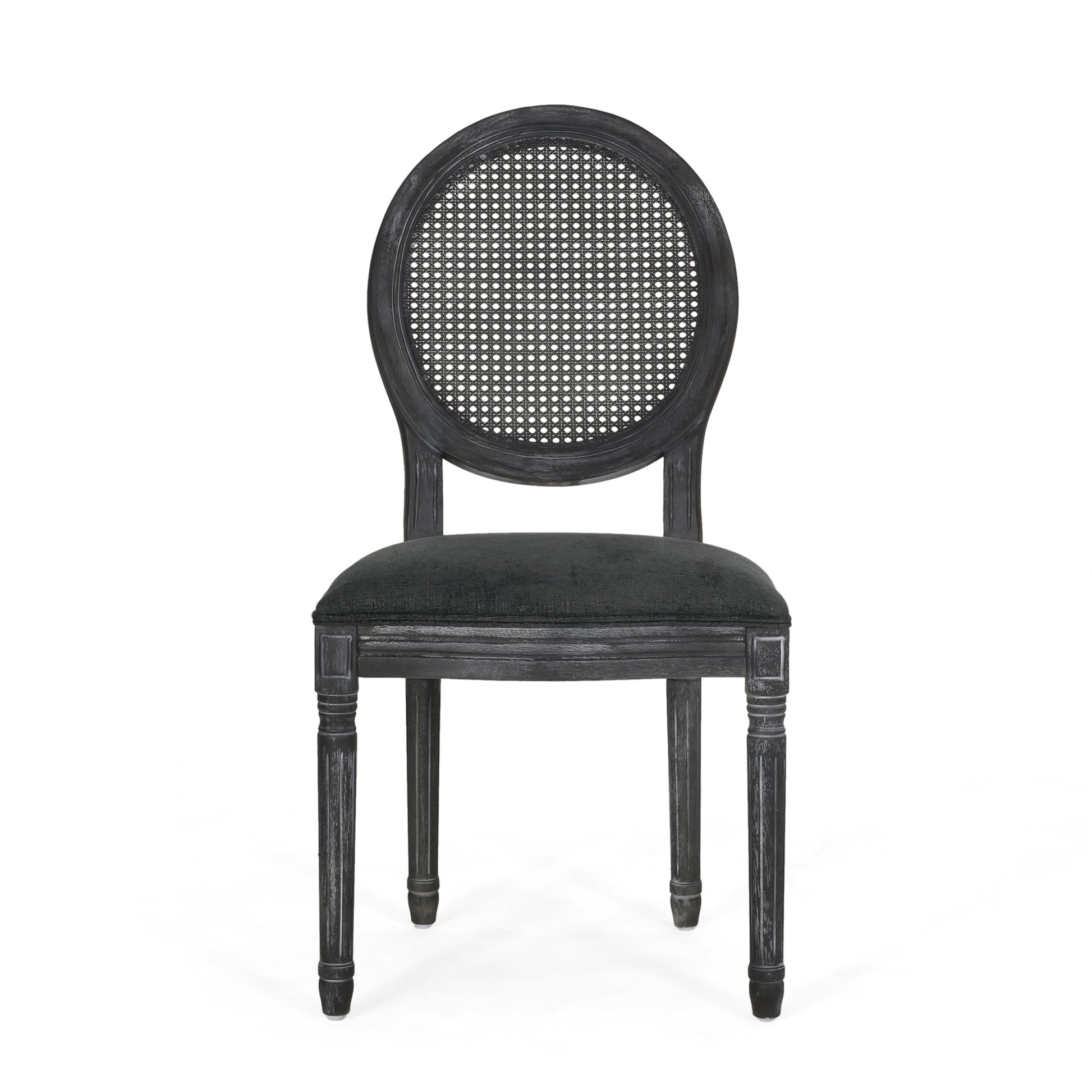 Dinning Chairs Mp2 Set Of 2 Grey Wood Fabric Rattan