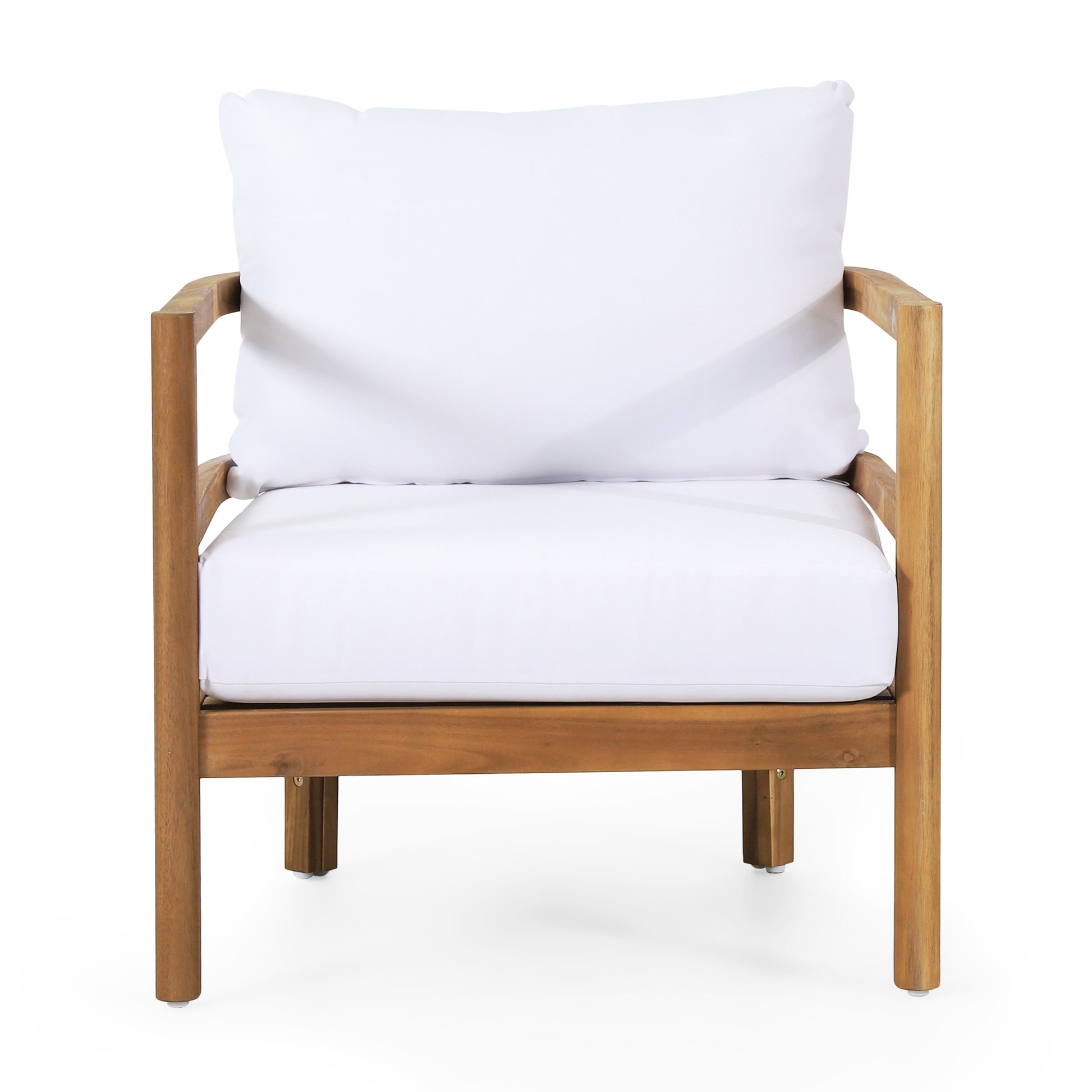 Outdoor Acacia Wood Patio Club Chair, Wood Patio Furniture,Waterproof Thick Cushion Deep Seating For Porch, Garden, Backyard, Balcony, Weight Capacity 400Lbs, Light Teak Finish, White Yes Deep Seating White Garden & Outdoor Foam Acacia Wood