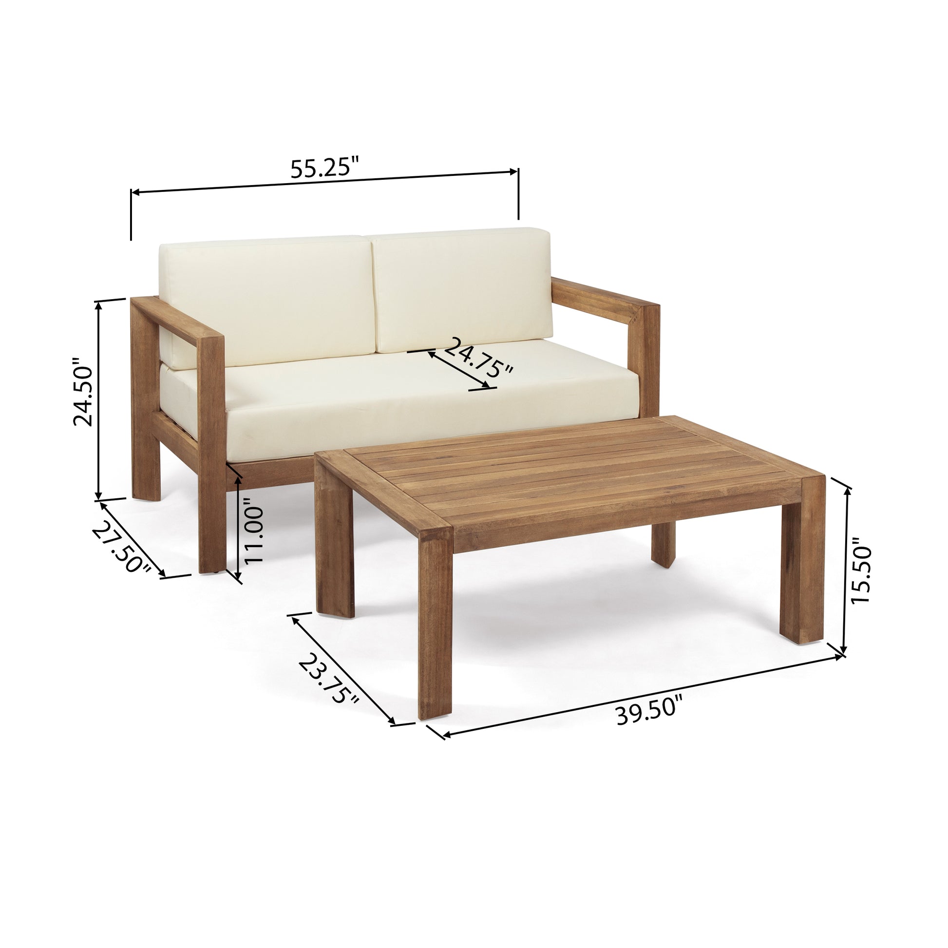 Genser Seat & Coffee Table Beige Brown Acacia Wood