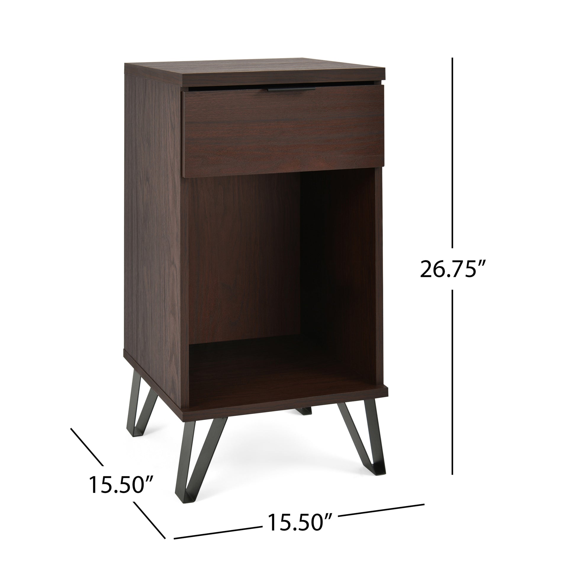 1 Drawer Tall End Table Walnut Mdf