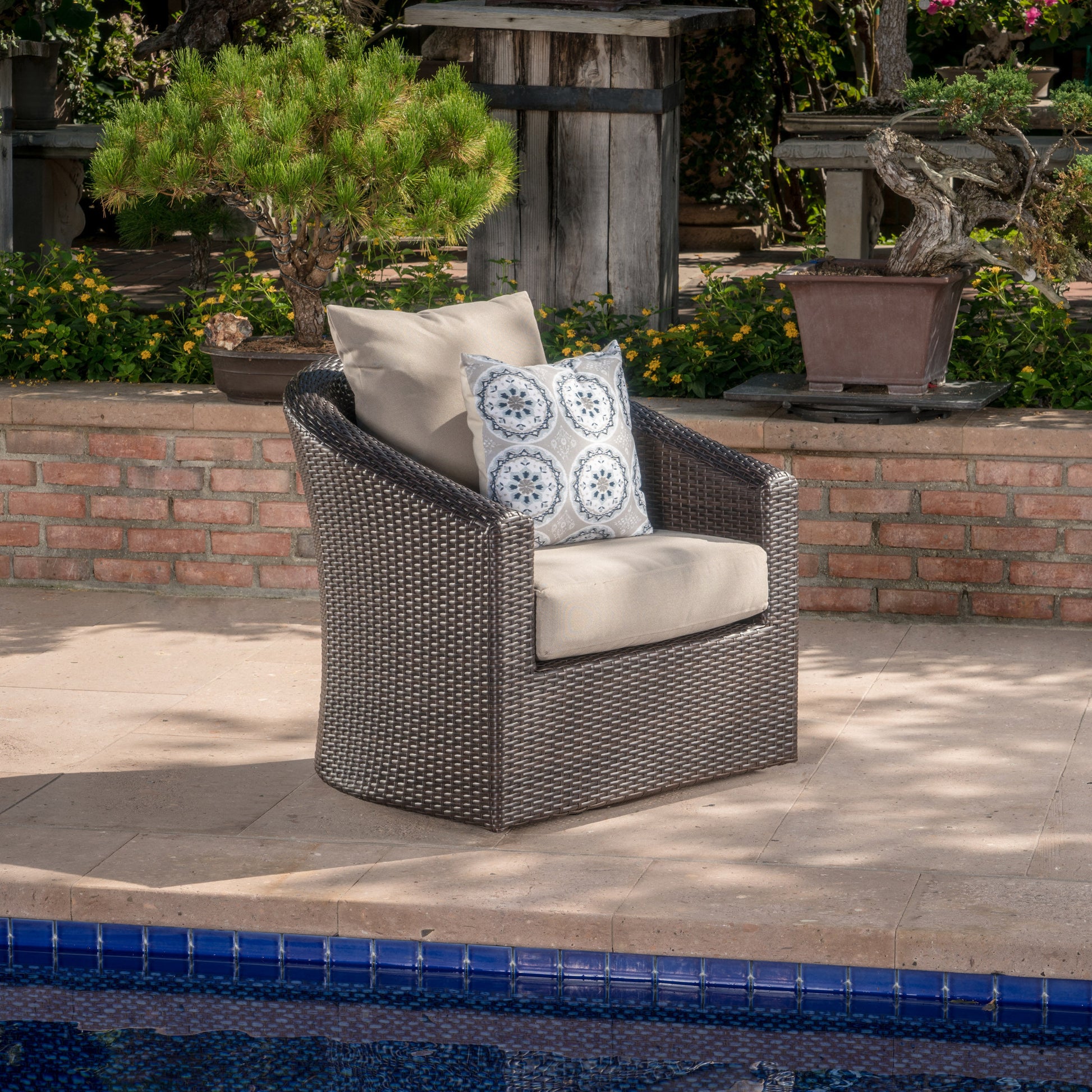 Darius Swivel Club Chair Brown Fabric