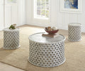 Samir Round Tribal Carved Wood End Table White White Wood