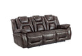 Oportuna Dual Power Sofa With Drop Down Table Dark Brown Dark Brown Wood 3 Seat