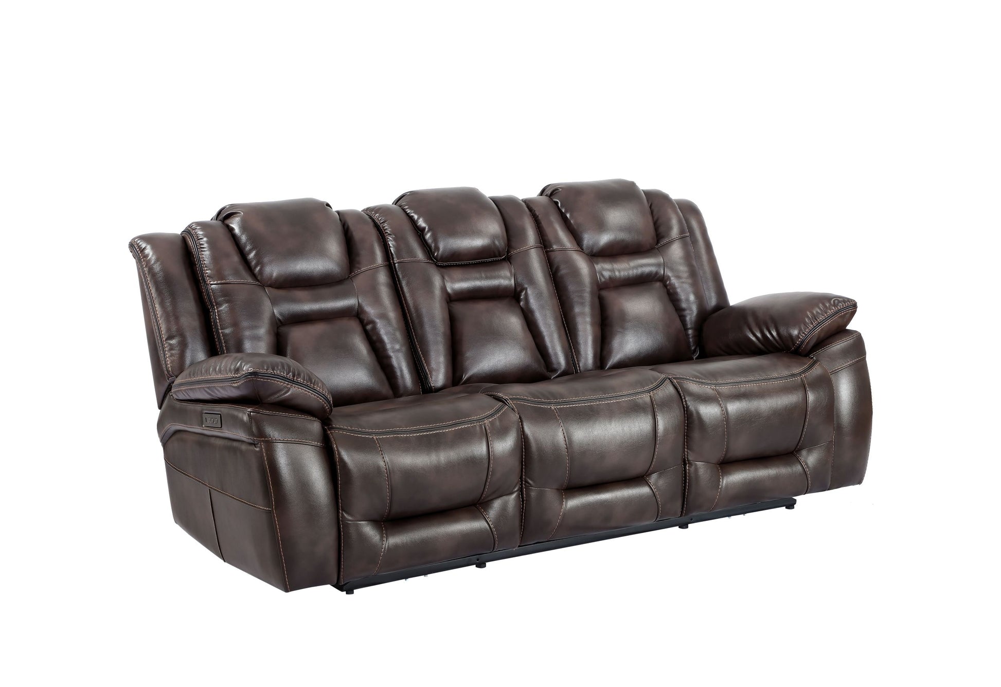 Oportuna Dual Power Sofa With Drop Down Table Dark Brown Dark Brown Wood 3 Seat