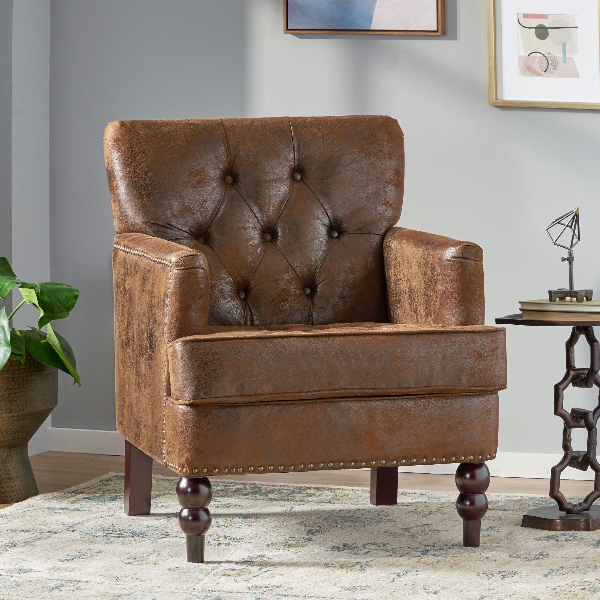 Harrison Tufted Club Chair Brown Microfiber