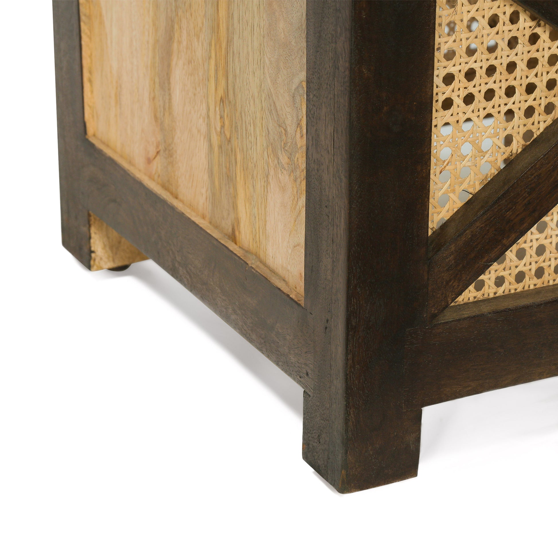 Westby Mango Wood And Cane Square Cube Ottoman Natural Wood