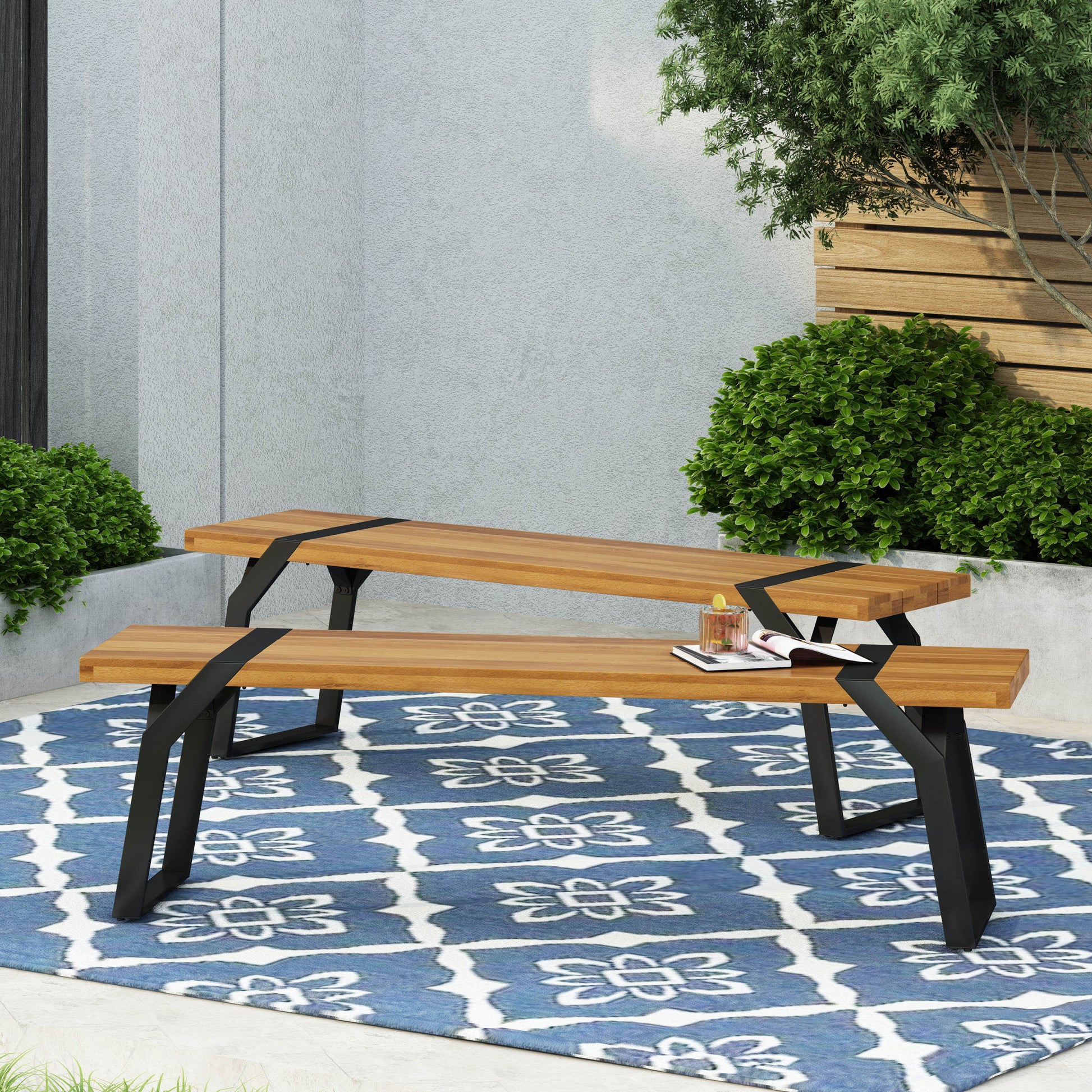 Zora Bench,Set Of 2 Teak Black Wood