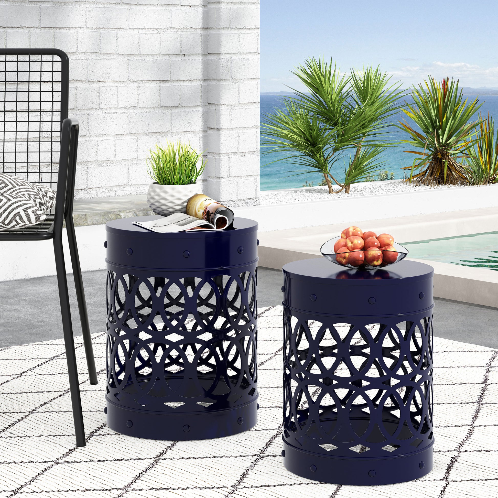 Metal S 2 End Table Navy Blue Iron