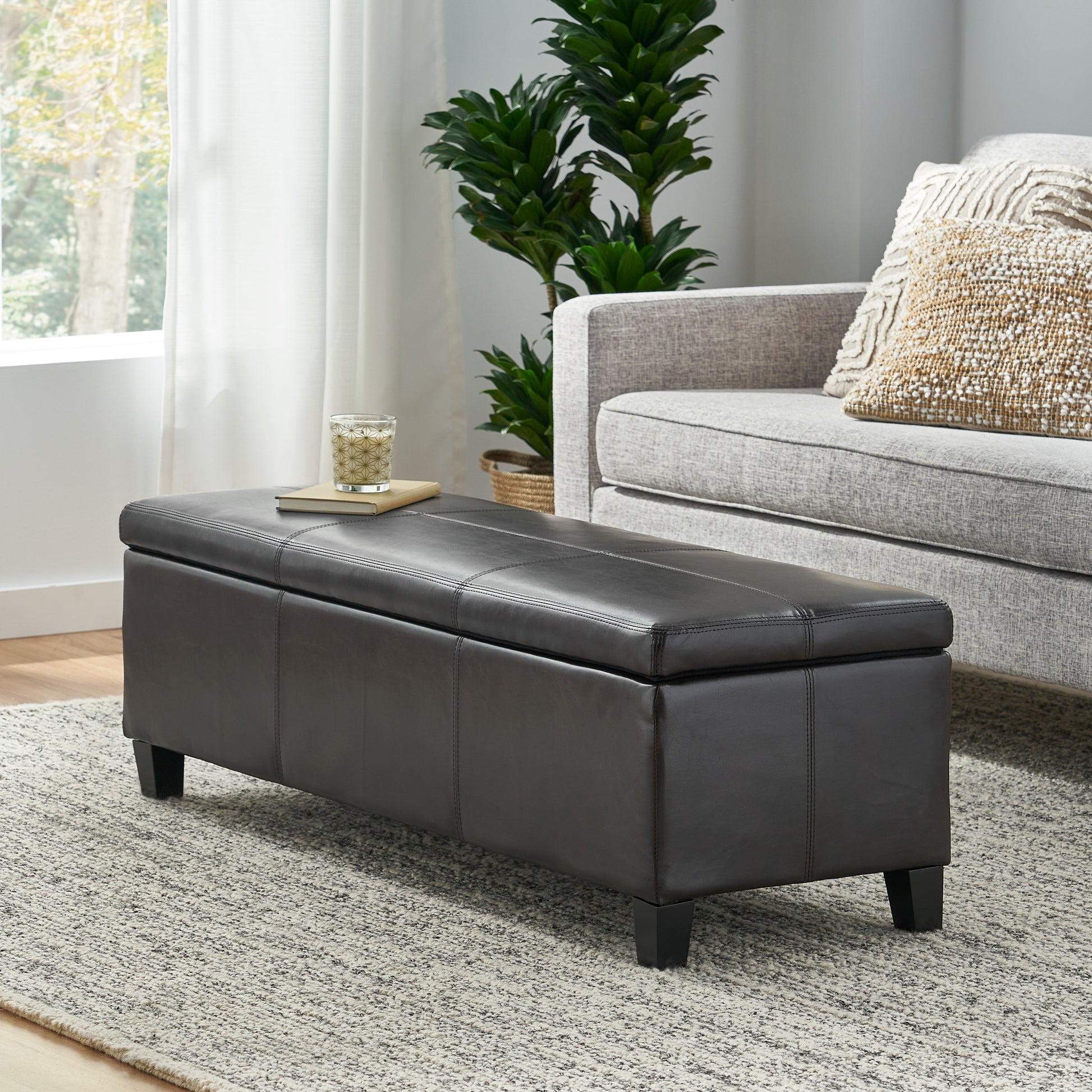 Storage Ottoman Brown Pu