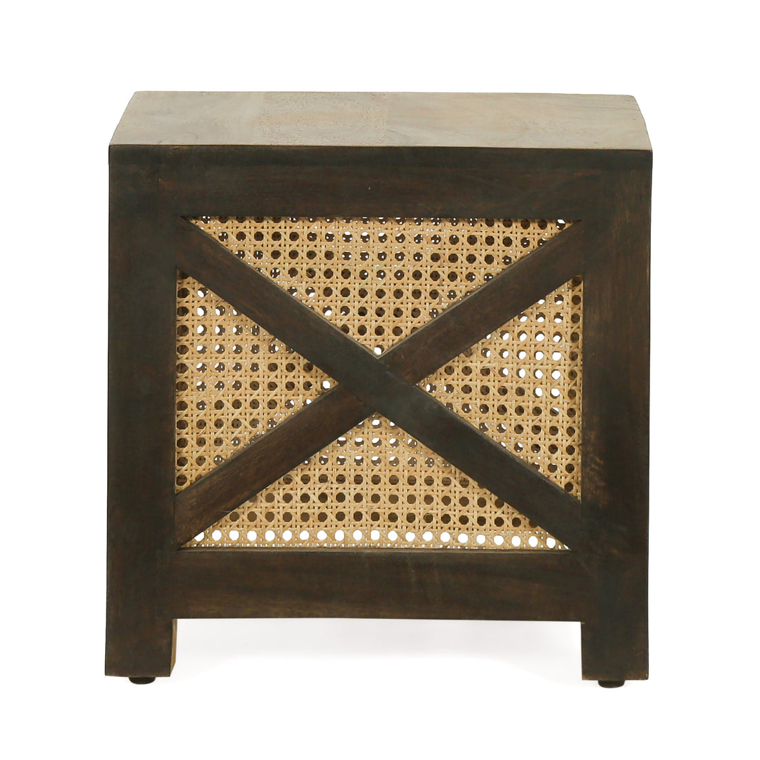 Westby Mango Wood And Cane Square Cube Ottoman Natural Wood