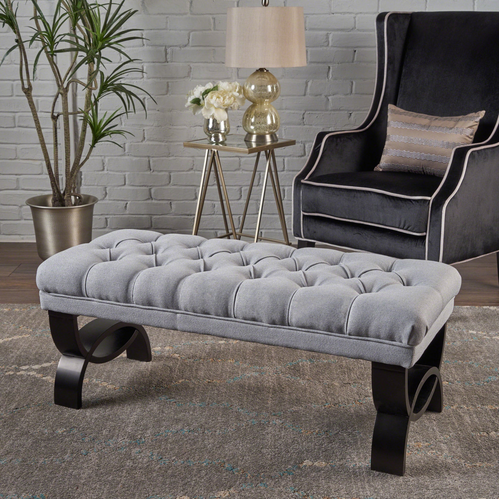 Hilton Ottoman Light Grey Fabric