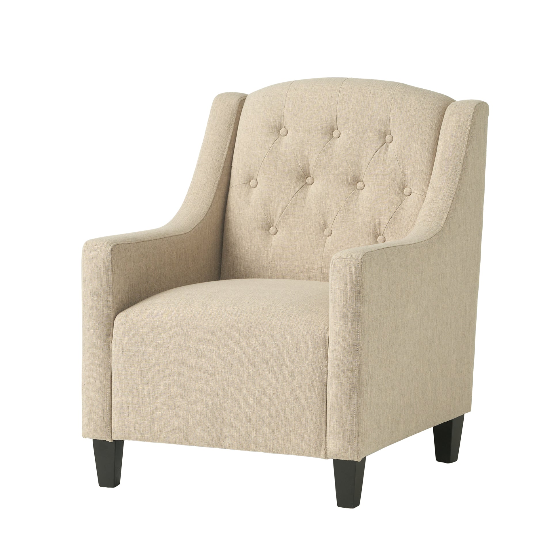 Upholstered Armchair With Ottoman Beige Fabric