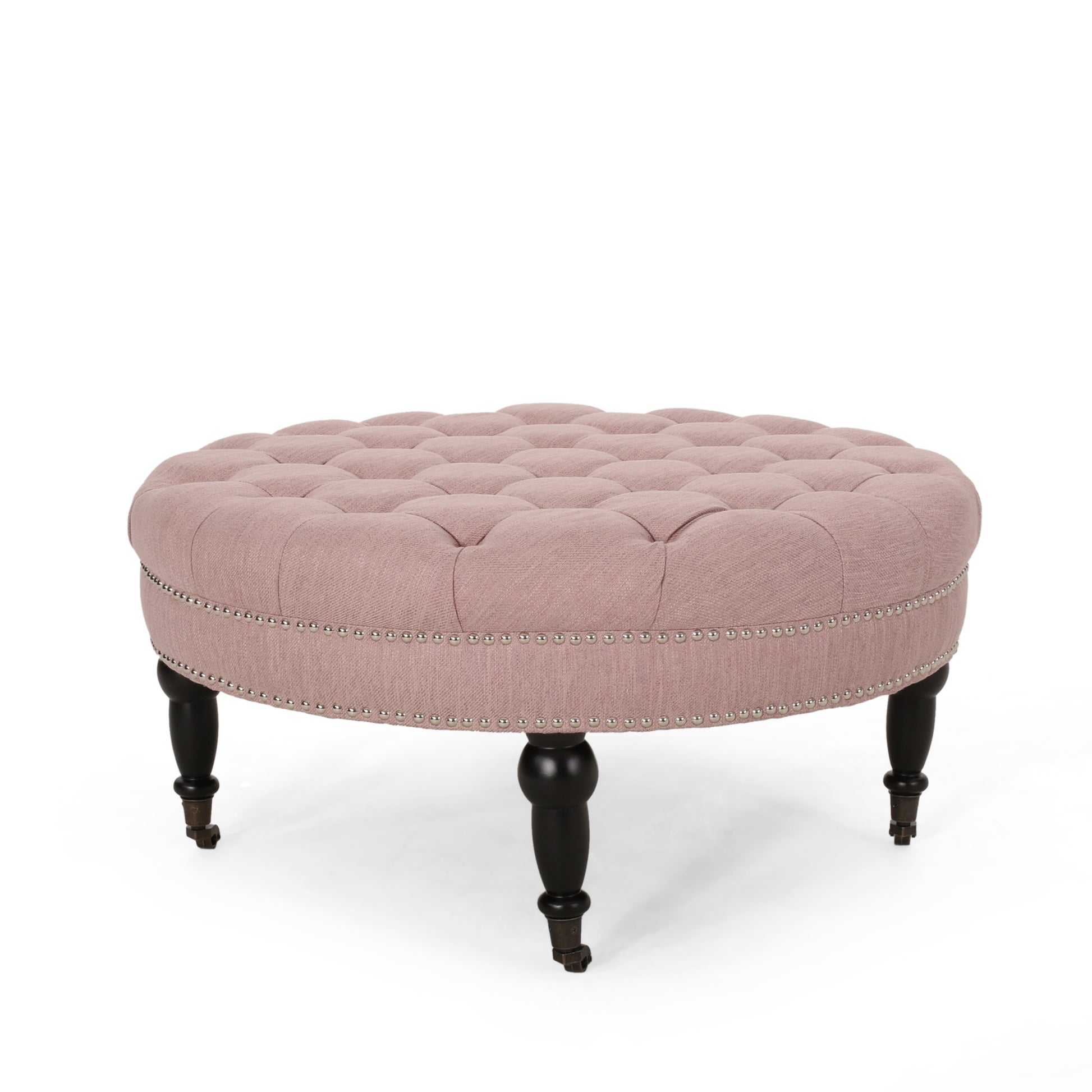 Ottoman With Caster Blush Fabric