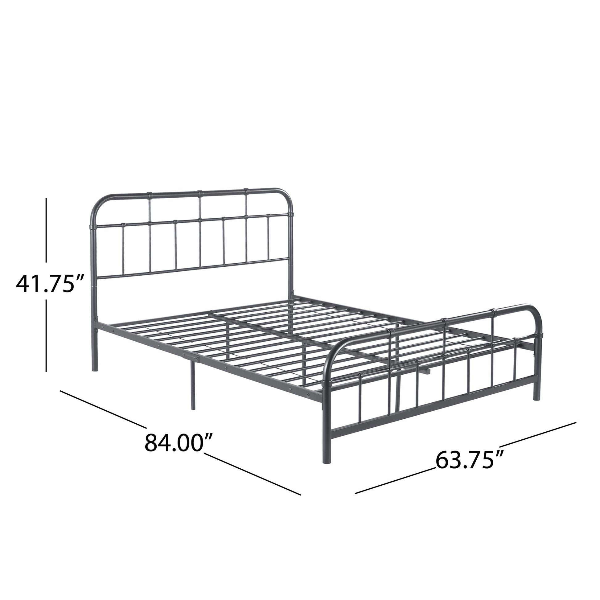 Queen Size Metal Bed Charcoal Grey Iron