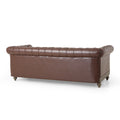 Mirod Comfy 3 Seat Sofa With Wooden Legs, Retro Style For Living Room And Study Dark Brown Pu 3 Seat