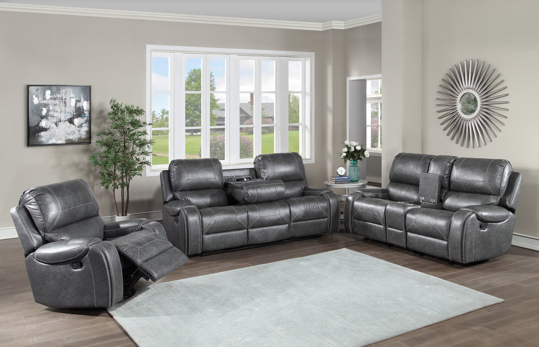 Keily Manual Reclining Sofa Gray Dark Gray Faux Leather 2 Seat