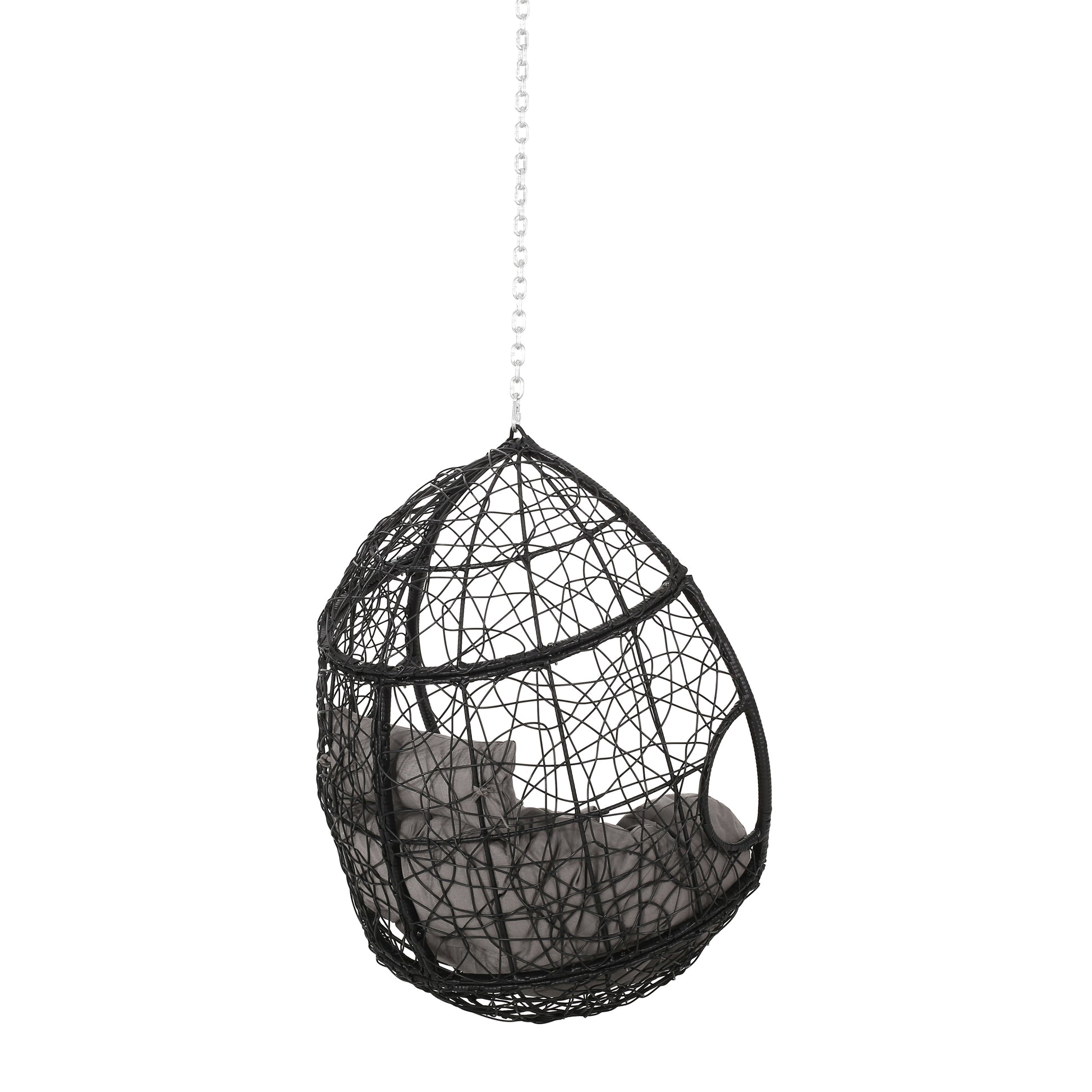 Castaic Hanging Chair With 8Ft Chain Grey Black Pe Rattan Iron