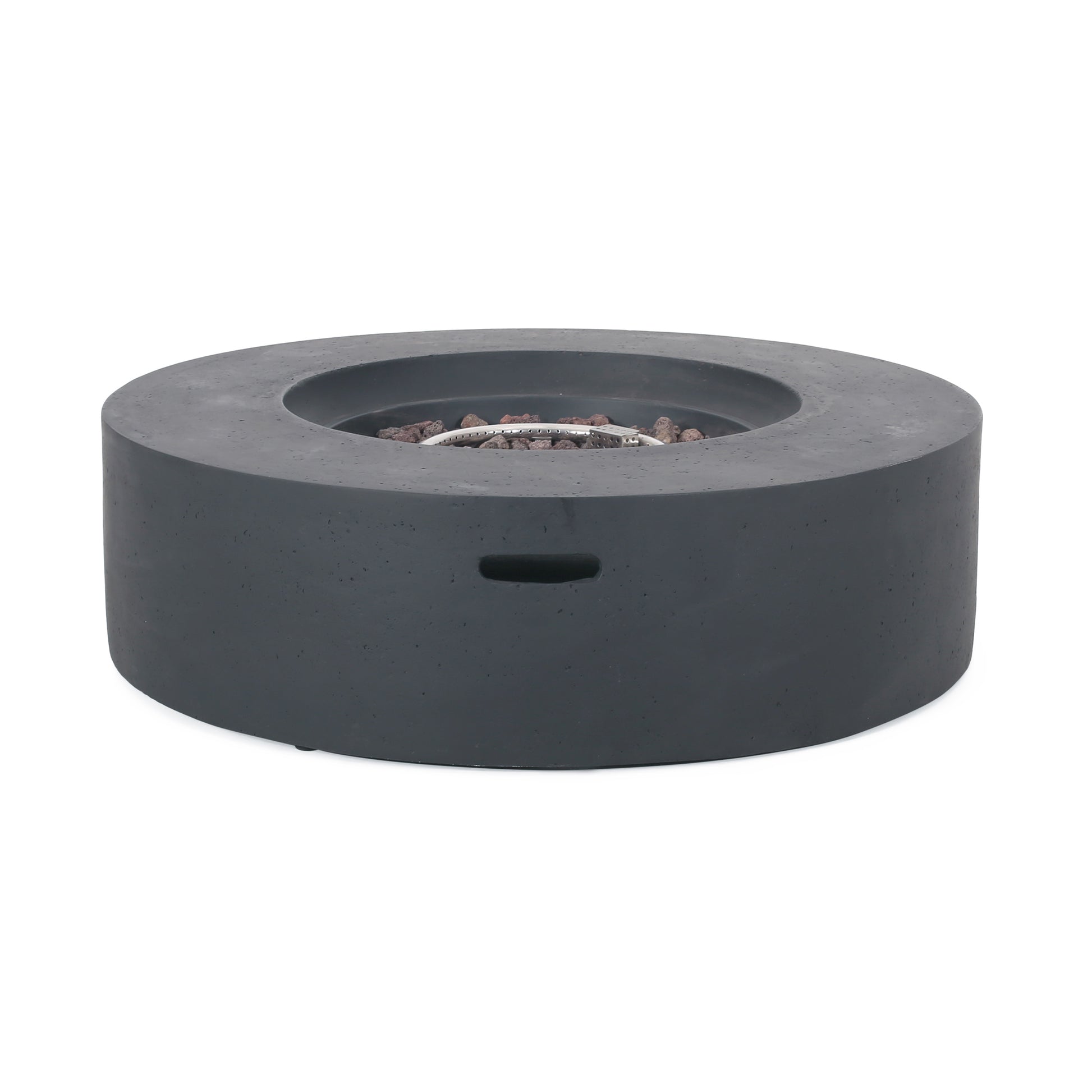 Lightweight Concrete Outdoor Circular Fire Pit, Dark Gray 50,000 Btu Tank Cover Not Included Dark Grey Magnesium Oxide