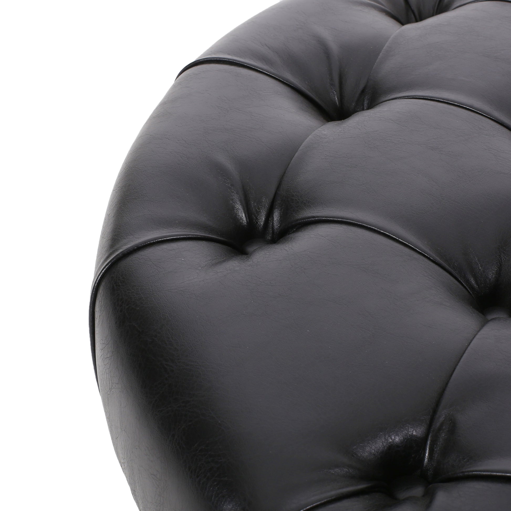 Round Ottoman Black Pu