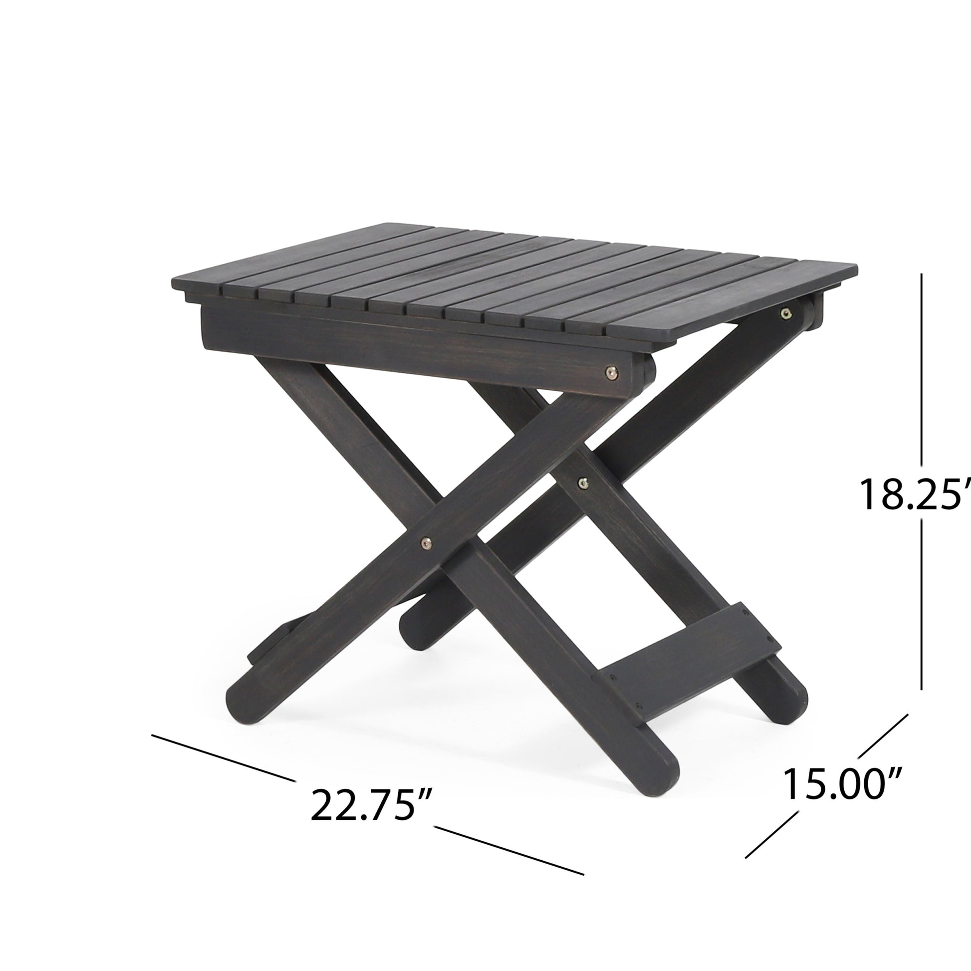 Outdoor Folding Wooden Side Table, Dark Gray, 15"D X 22.75"W X 18.25"H Dark Gray Acacia Wood