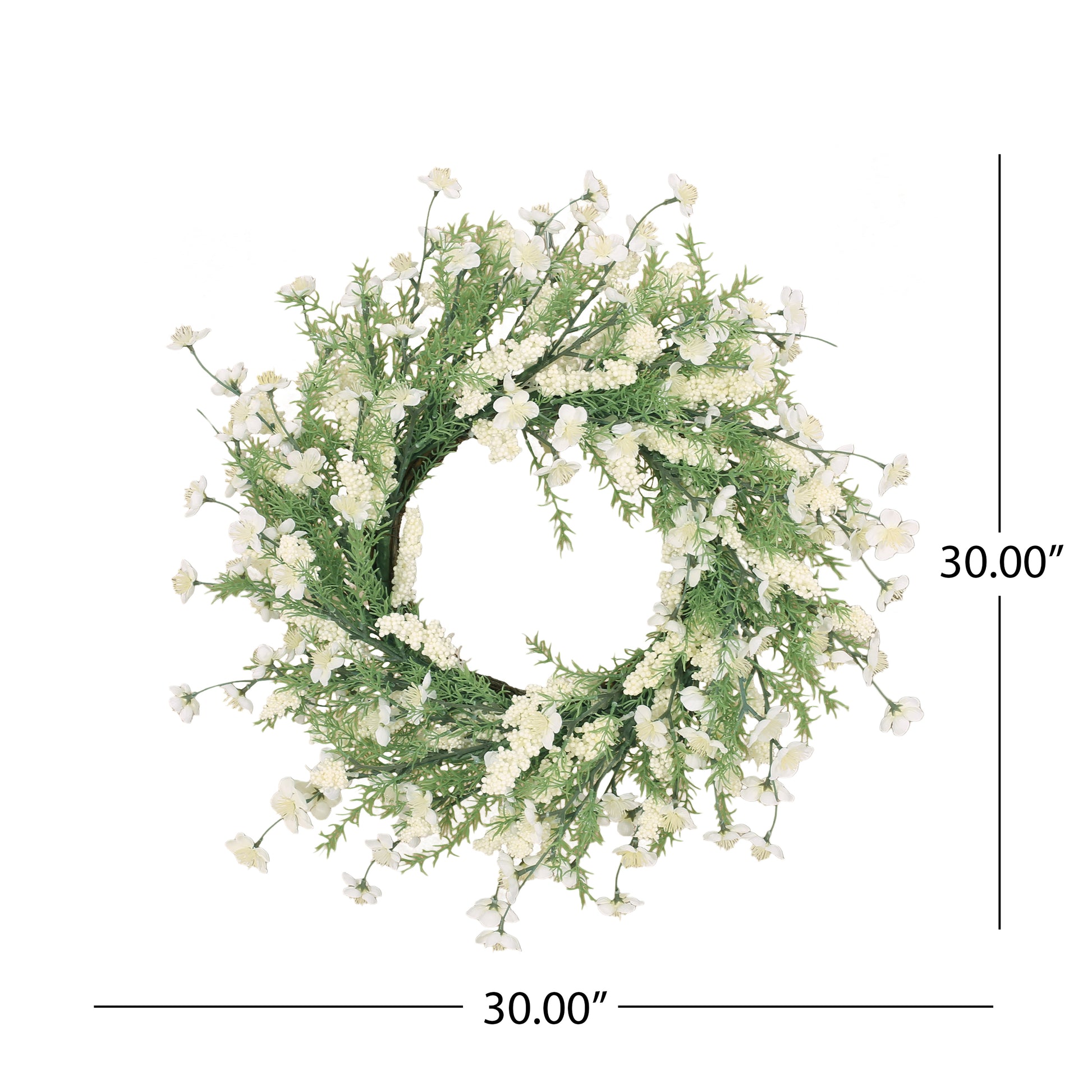 30" Plum Blossom Wreath White Green Rattan