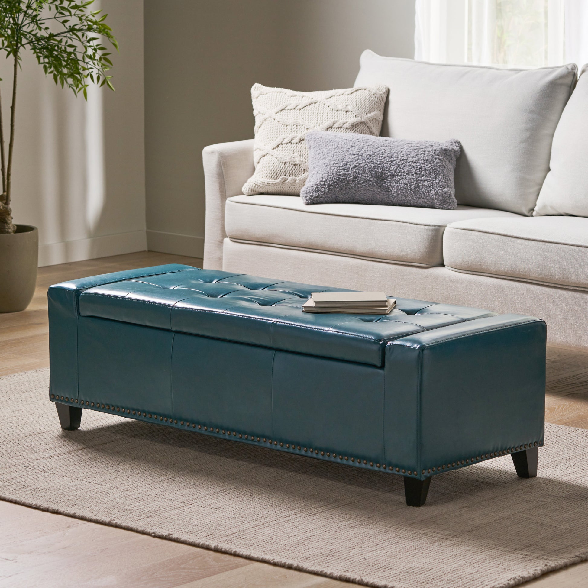 Chelsea Storage Ottoman W Studs Teal Pu