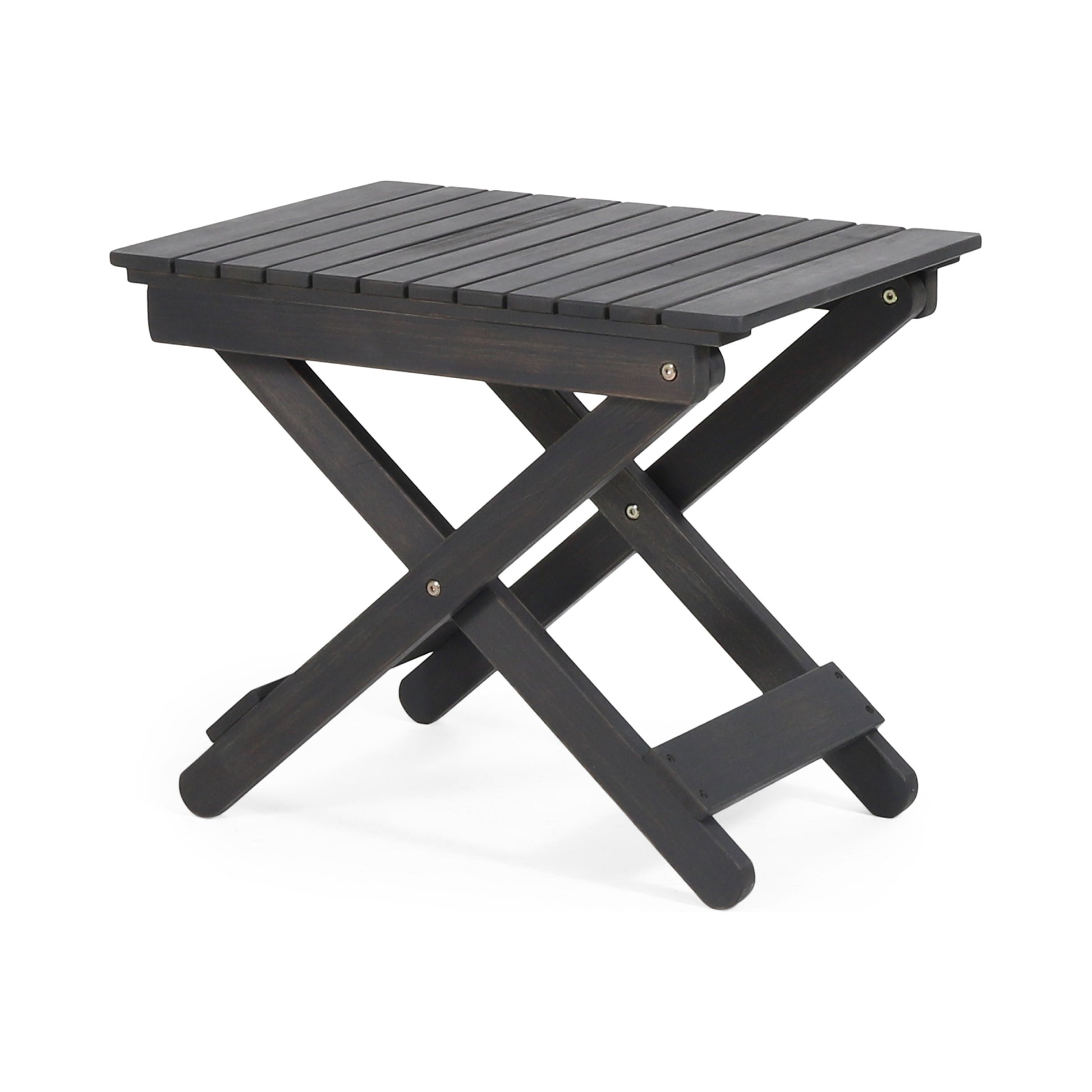 Outdoor Folding Wooden Side Table, Dark Gray, 15"D X 22.75"W X 18.25"H Dark Gray Acacia Wood