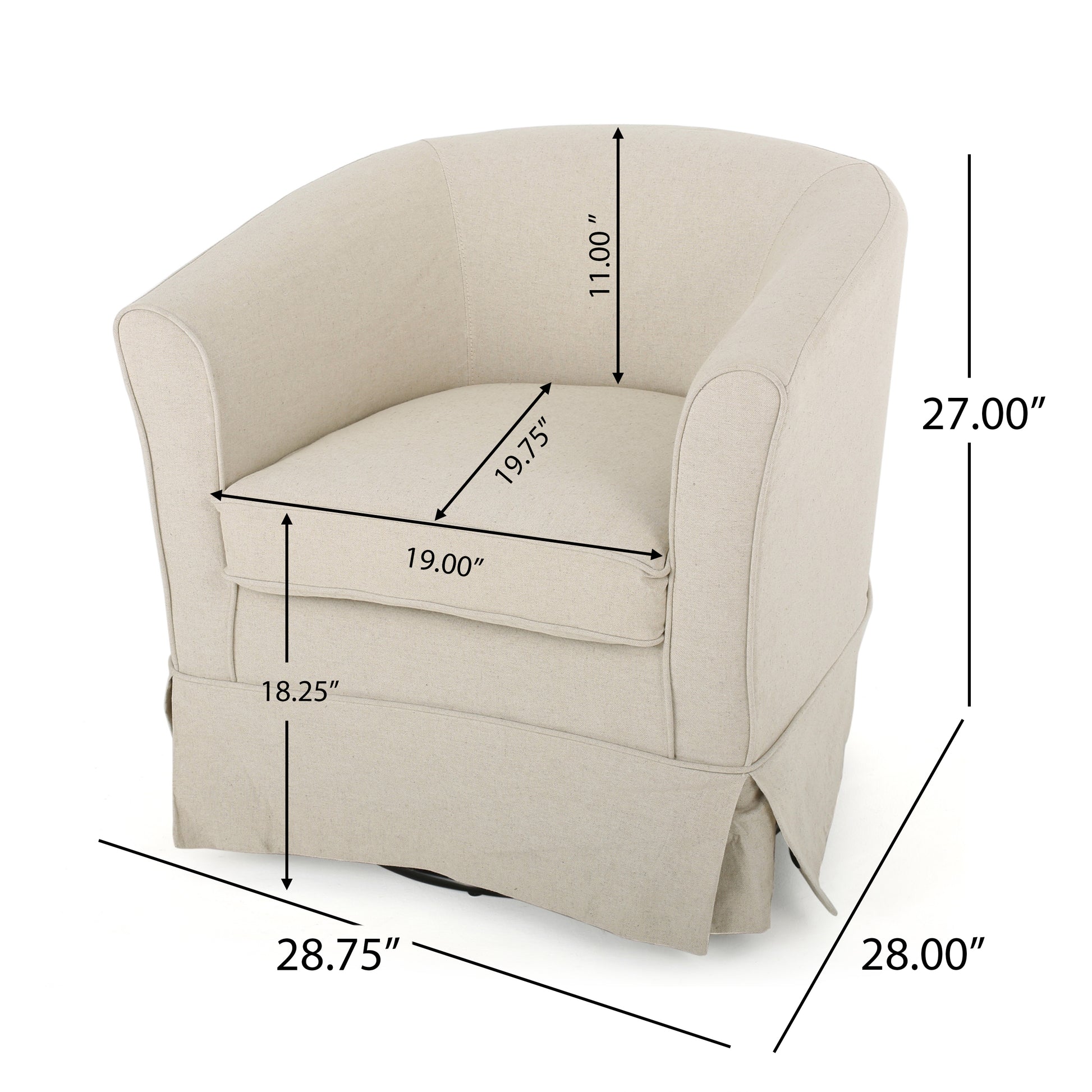 Swivel Chair With Loose Cover Natural Fabric