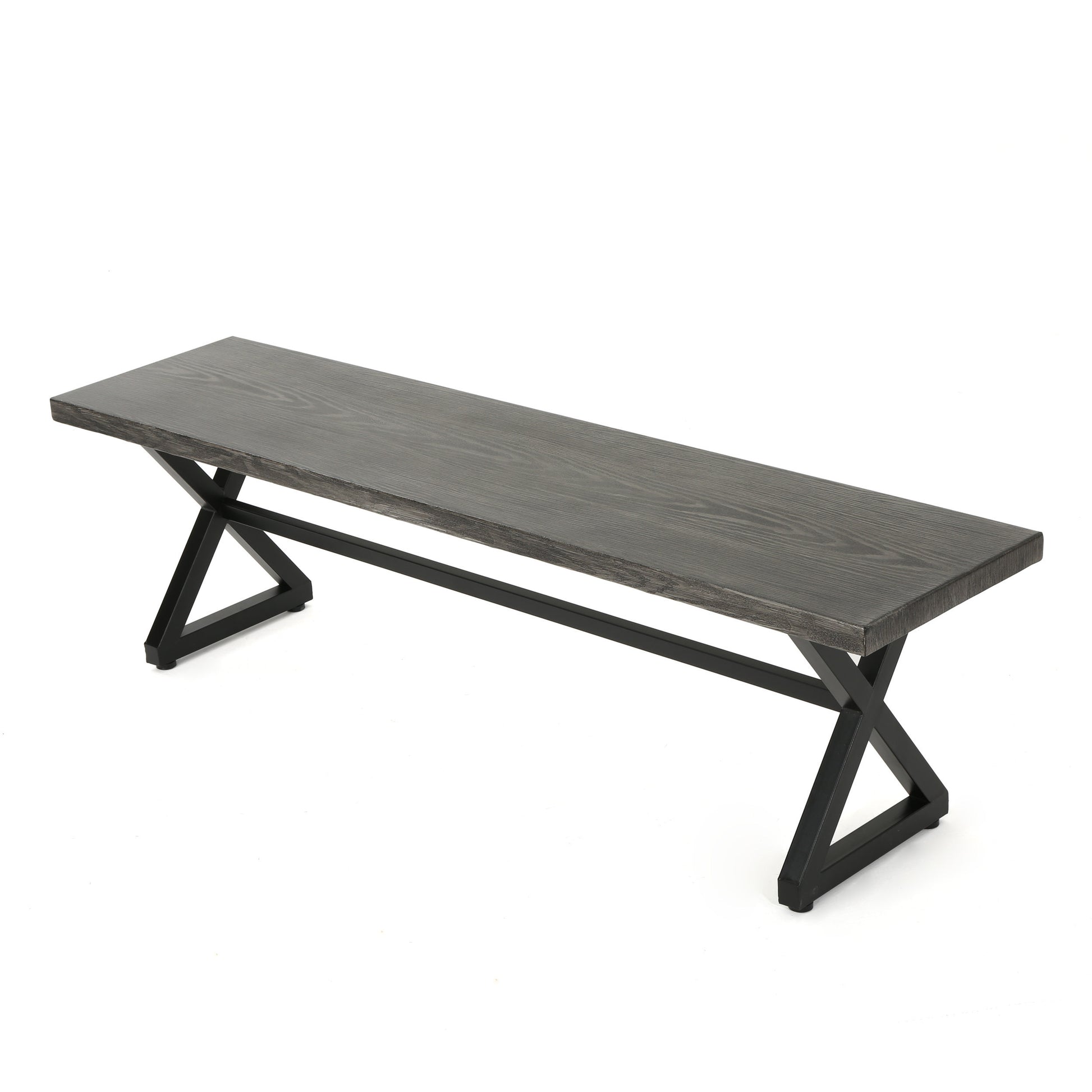 Outdoor Aluminum Dining Benches With Steel Frame, 2 Pcs Set, Grey Black Grey Black Aluminium