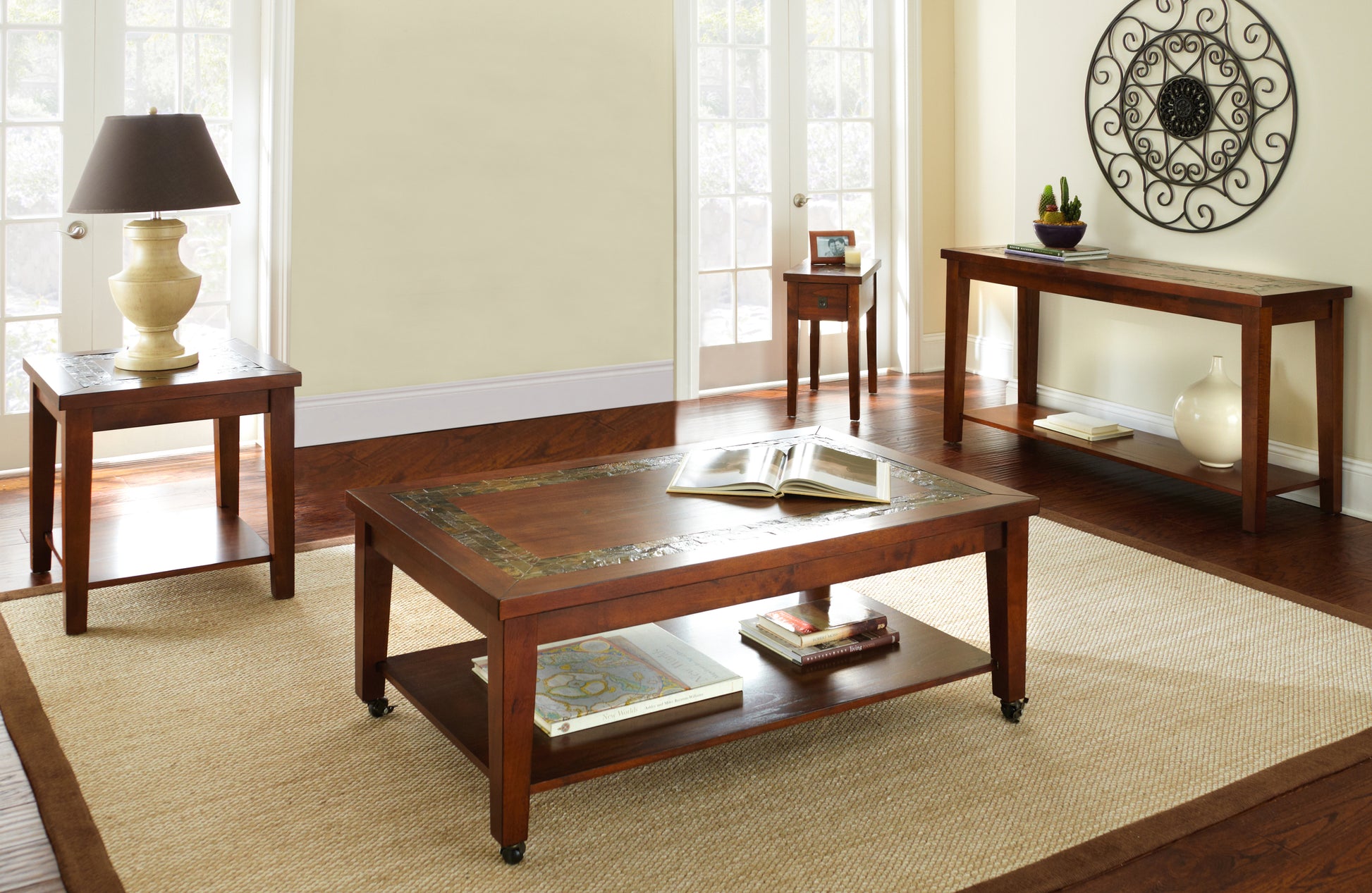 Classic Coffee Table With Bottom Shelf Antique Focal Point Wooden Construction, Brown Finish, Mobility Brown Solid Wood Mdf