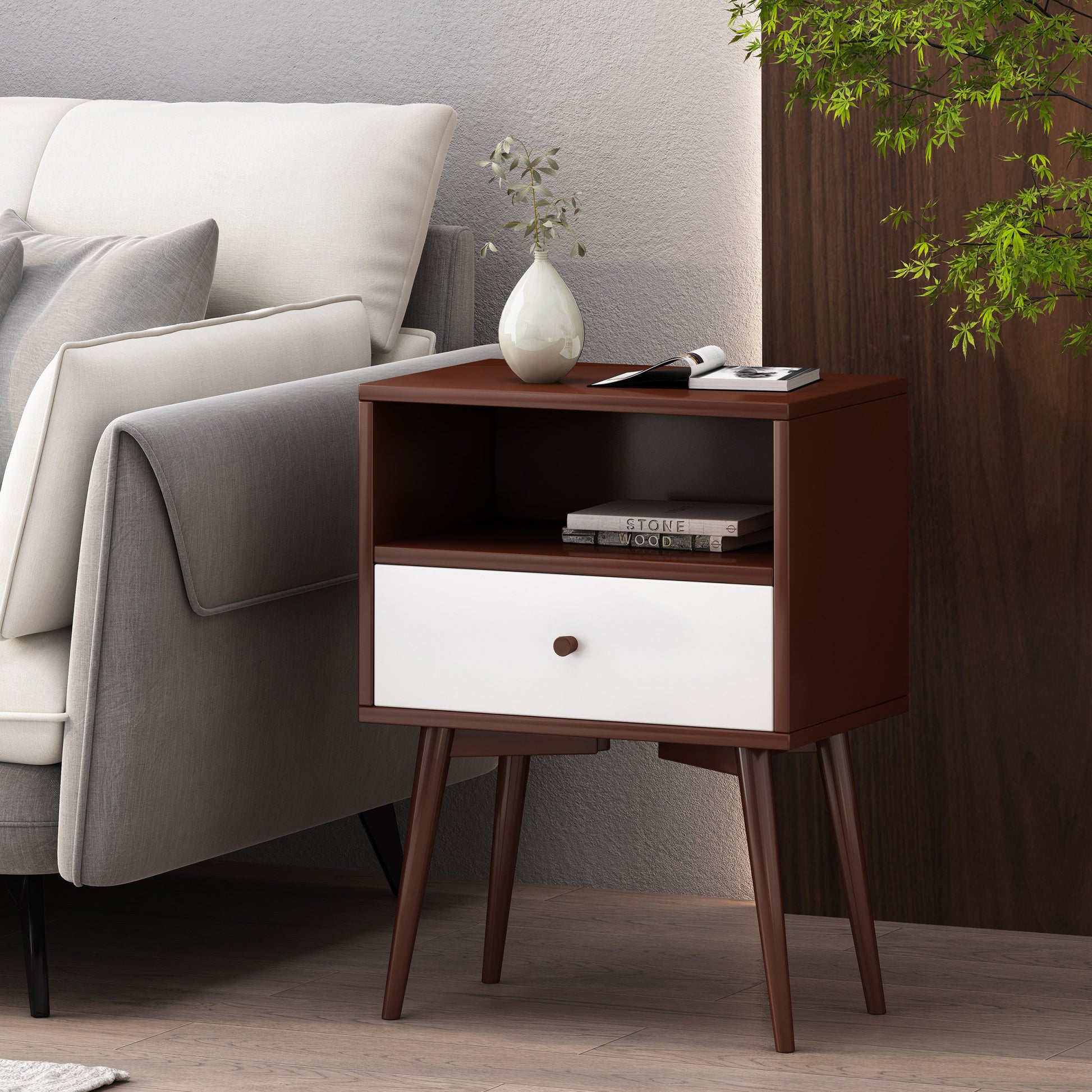 Side Table Brown White Mdf