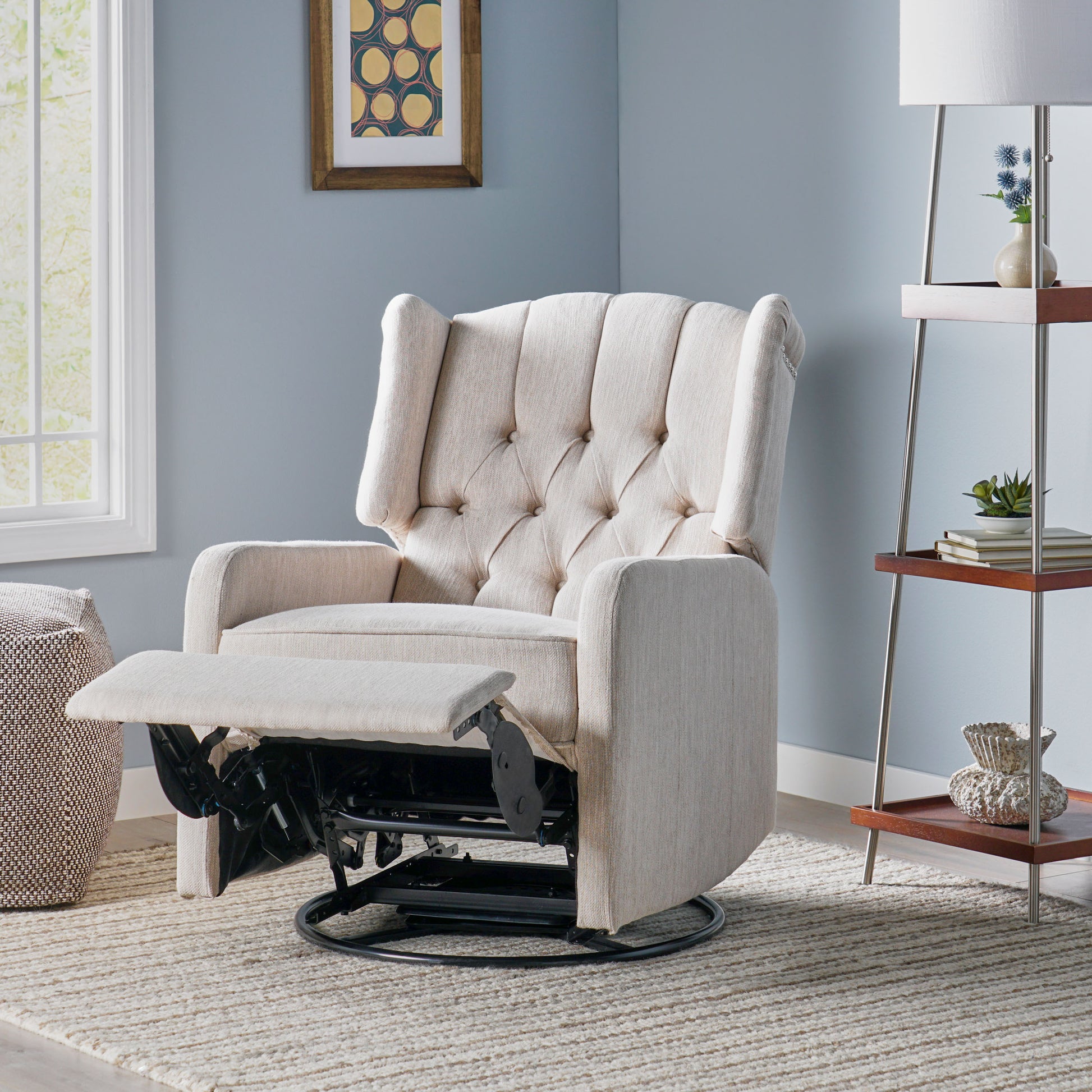 Classic Design, Manual Recliner Chair With 360 Degree Swivel Beige Fabric