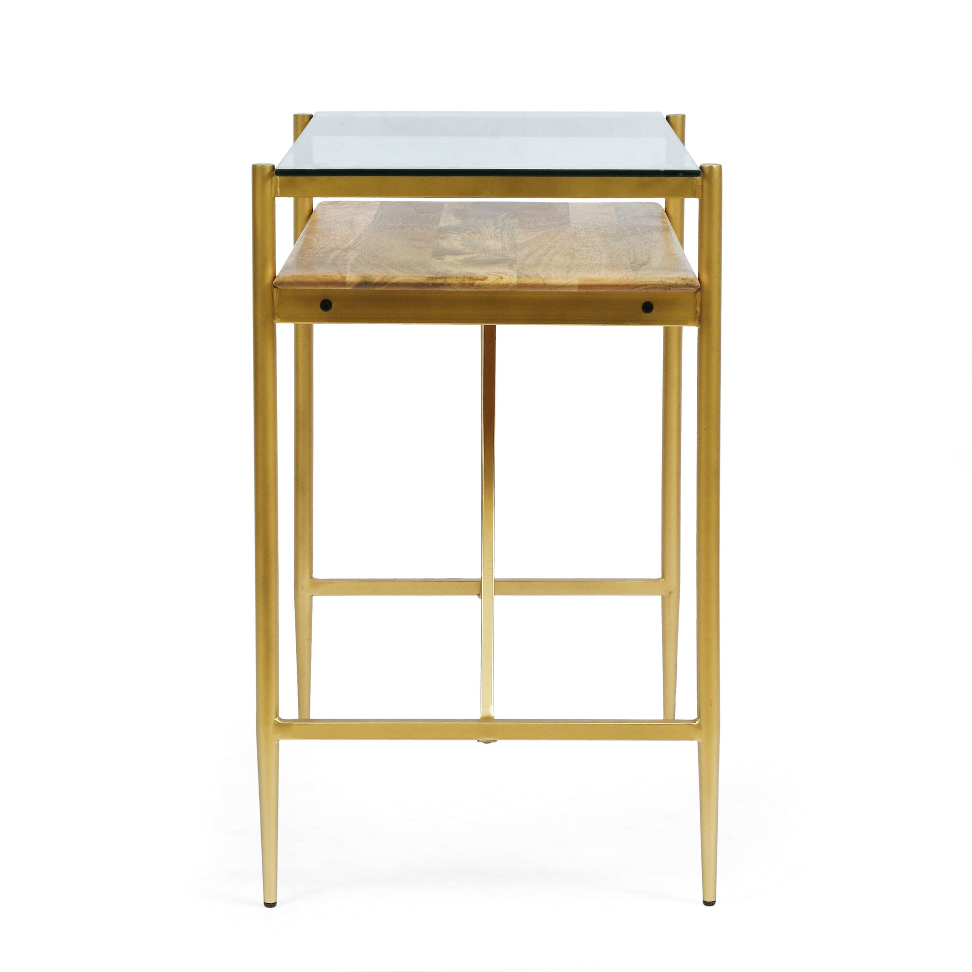 Console Table Honey Wood Metal Glass