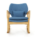 Elegant Solid Wood Rocking Chair With Blue Linen Cushion Blue Fabric