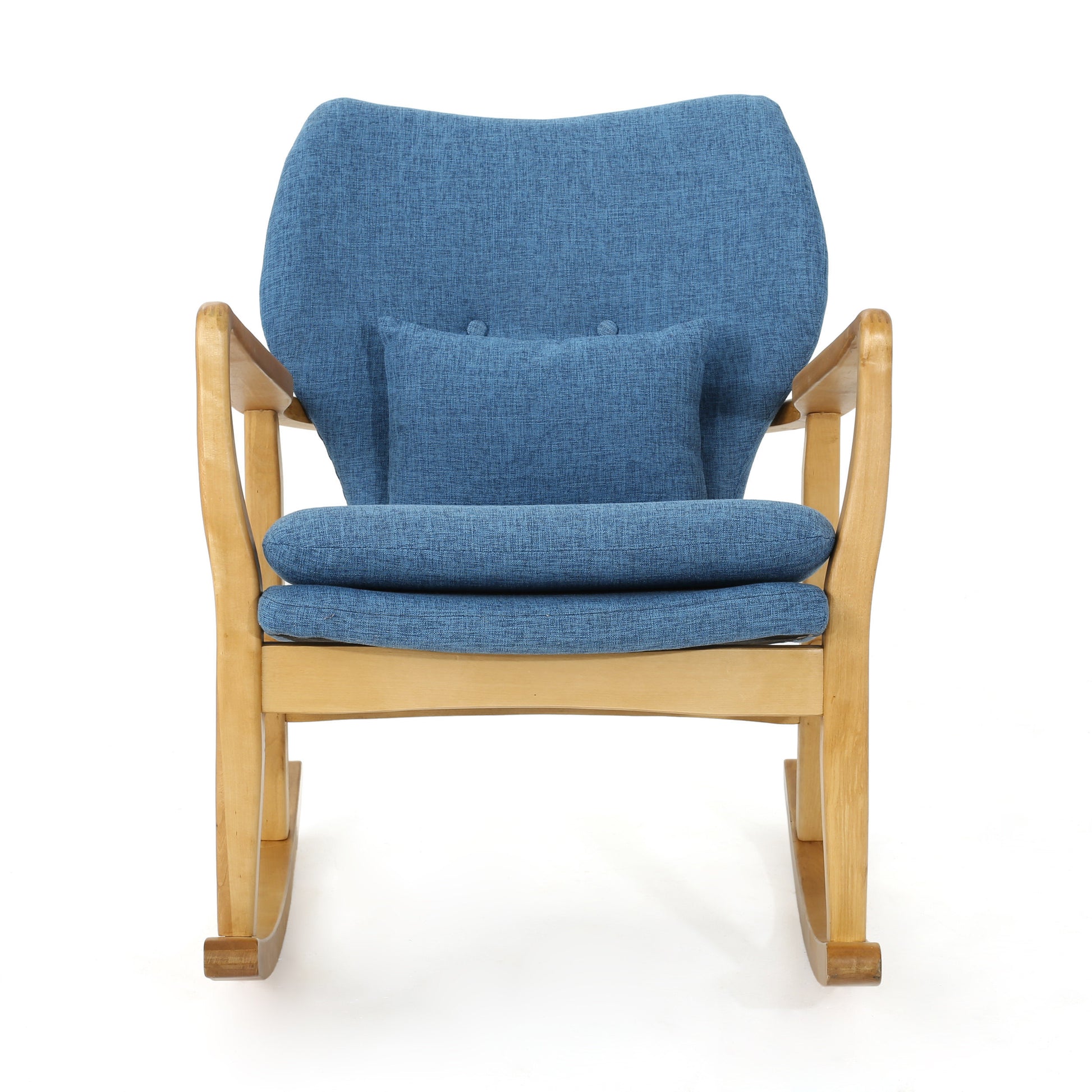 Elegant Solid Wood Rocking Chair With Blue Linen Cushion Blue Fabric