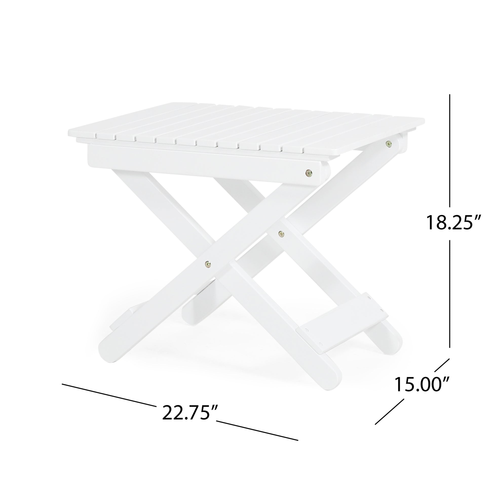 Outdoor Folding Wooden Side Table, White, 15"D X 22.75"W X 18.25"H White Acacia Wood