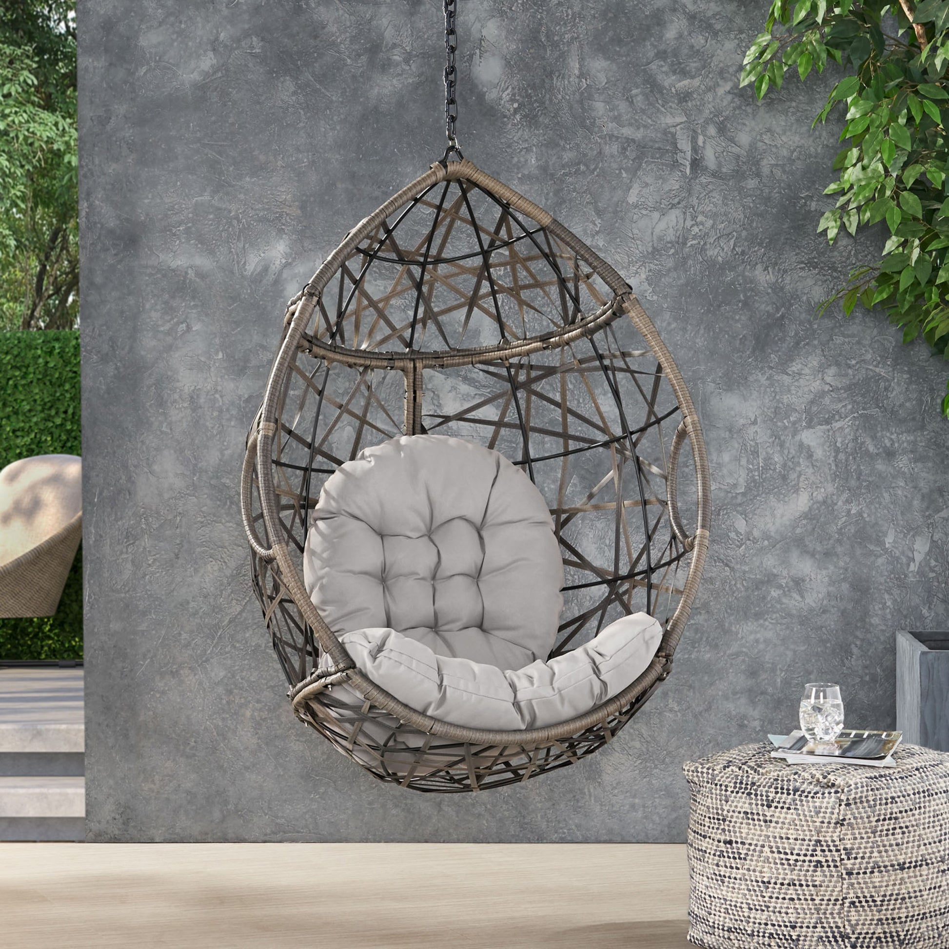 Marlin Hanging Egg Chair Basket Grey Pe Rattan Iron Waterproof Fabric