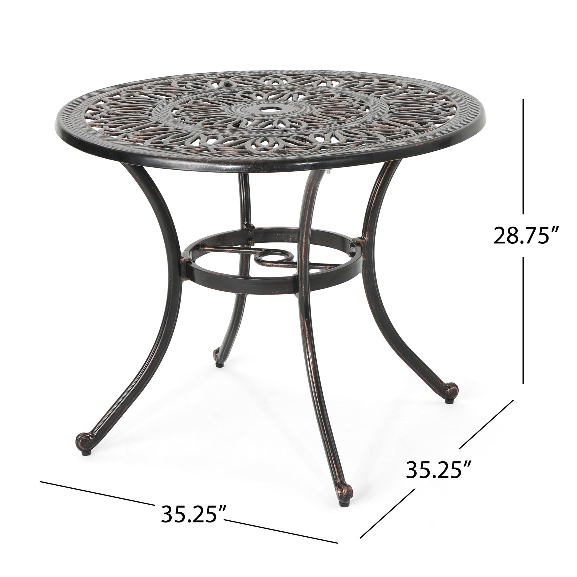 Outdoor Round Cast Aluminum Dining Table, Shiny Copper Copper Aluminium